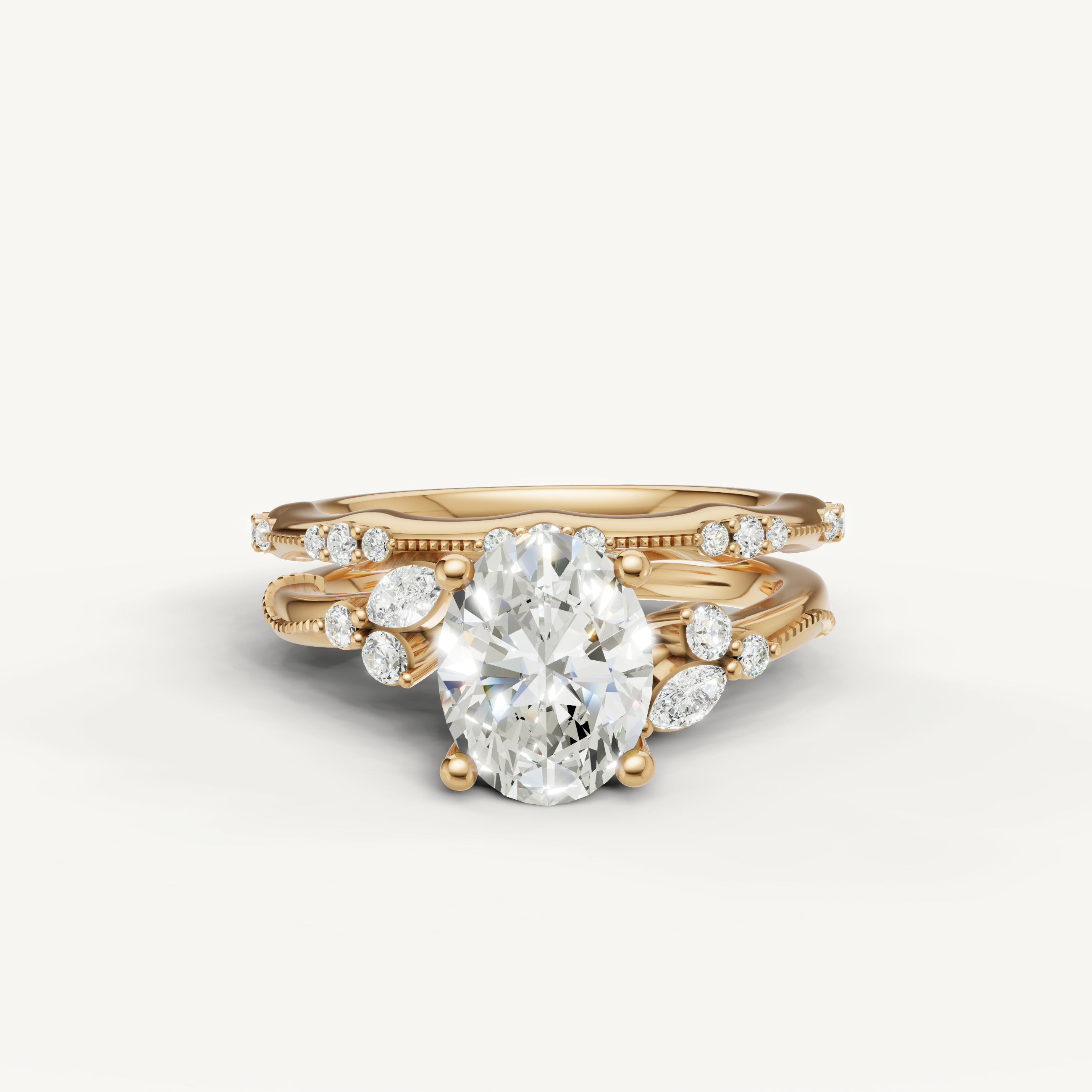 Raul Diamonds Oval Cut Lab Grown Diamond Bridal Set in 14K Yellow Gold