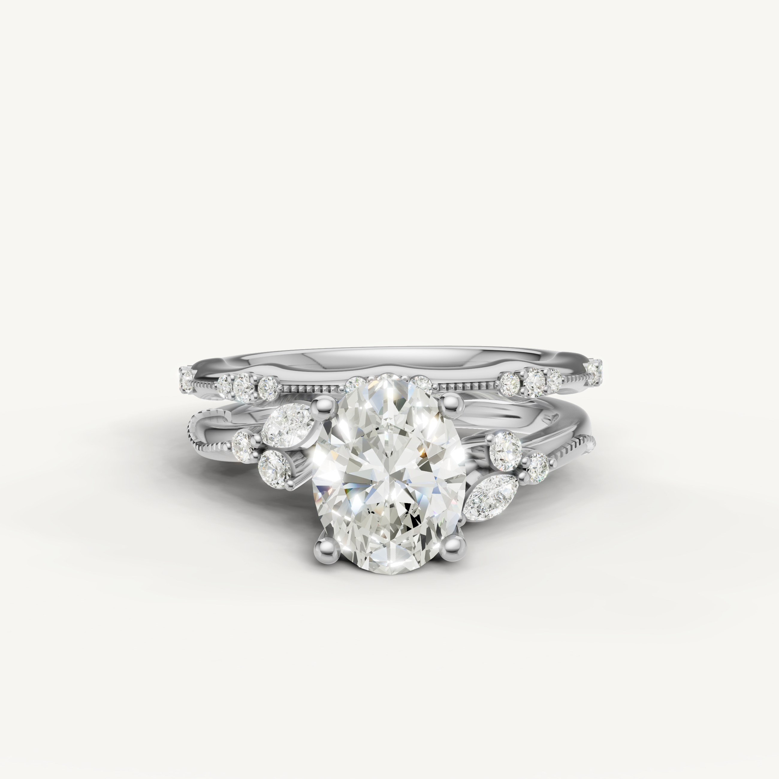 Raul Diamonds Oval Cut Lab Grown Diamond Bridal Set in 14K White Gold