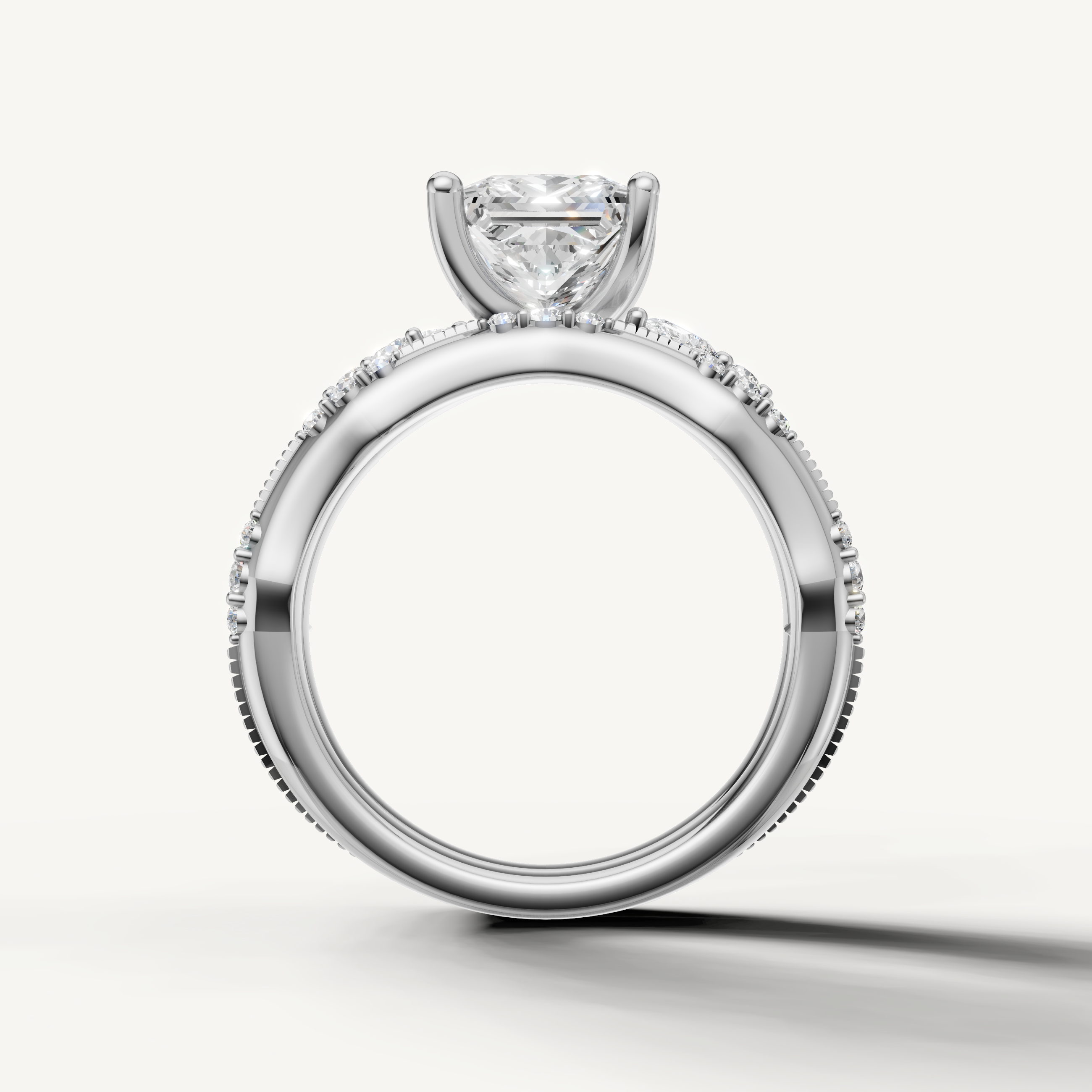 Modern Pear Bridal Set Ring with Curved Diamond Wedding Band White Gold
