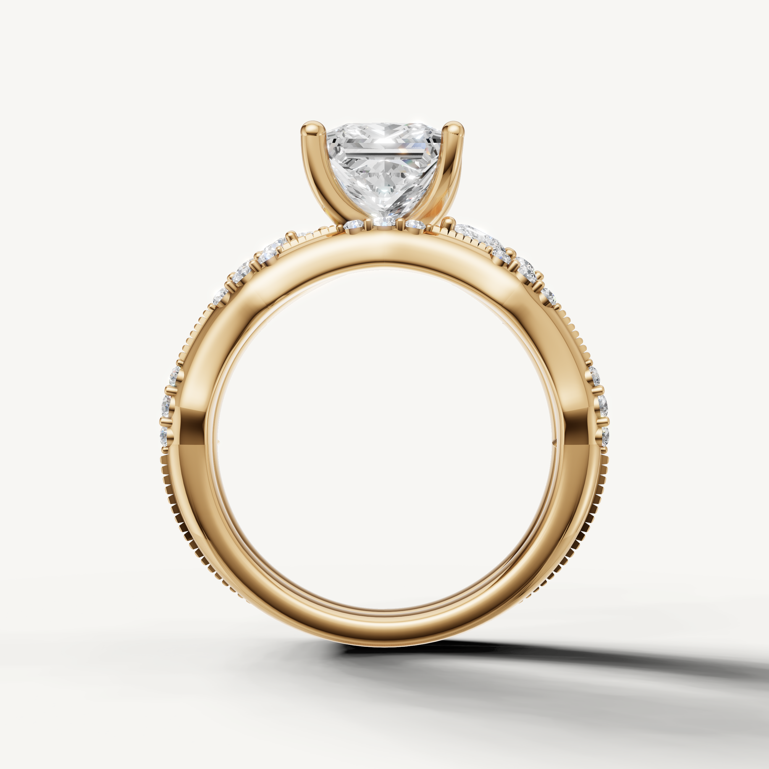 Luxury Princess Halo Bridal Set Ring with Curved Diamond Band Yellow Gold