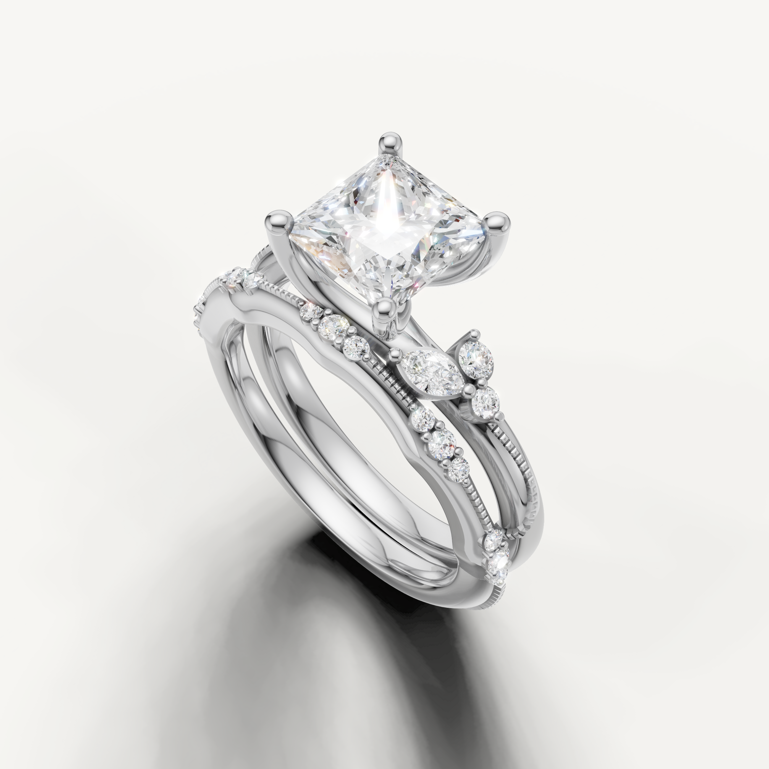 Luxury Pear Cut Lab Grown Diamond Bridal Set with Diamond Bands White Gold