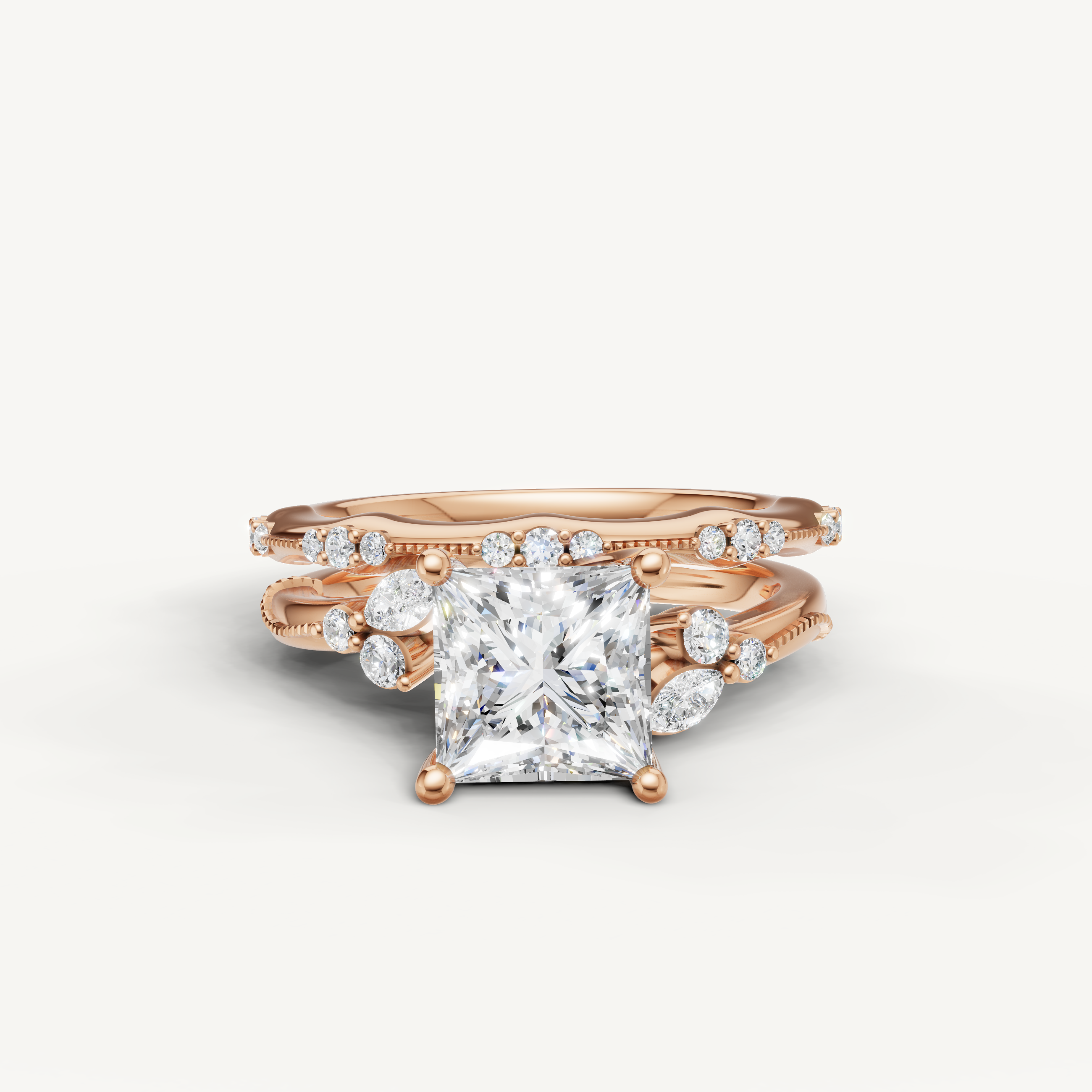 Raul Diamonds Princess Cut Lab Grown Diamond Bridal Set in 14K Rose Gold