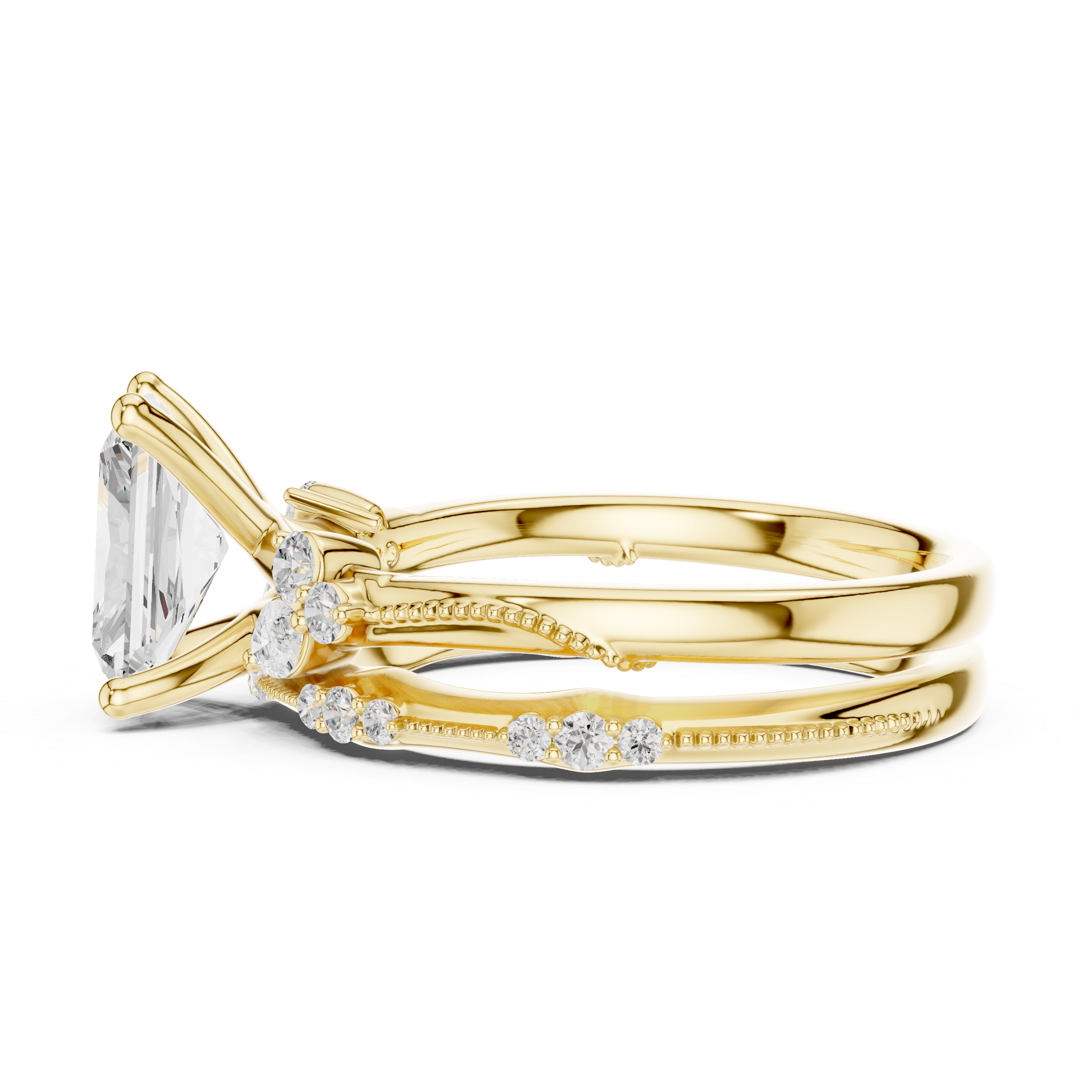 2ct Radiant Cut Lab Grown Diamond Bridal Set | Vintage-Inspired Nesting Wedding Ring