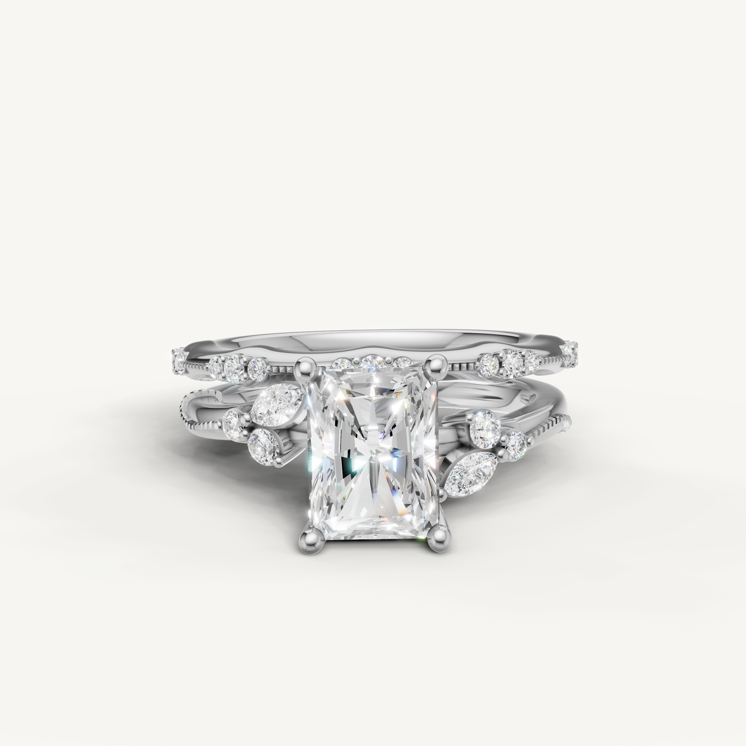 Raul Diamonds Radiant Cut Lab Grown Diamond Bridal Set in 14K White Gold