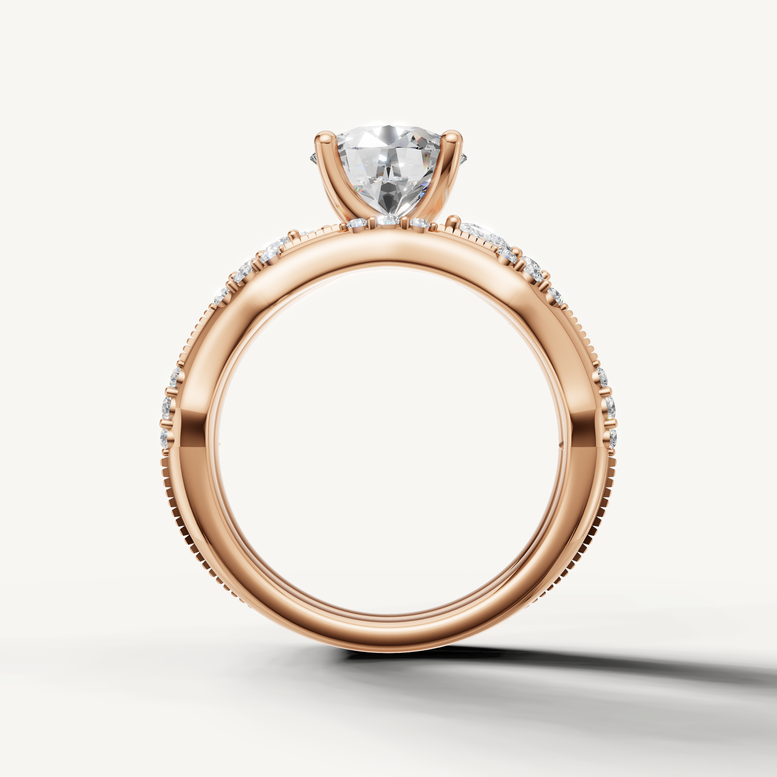 Elegant Round Lab Grown Diamond Bridal Set with Curved Band Rose Gold