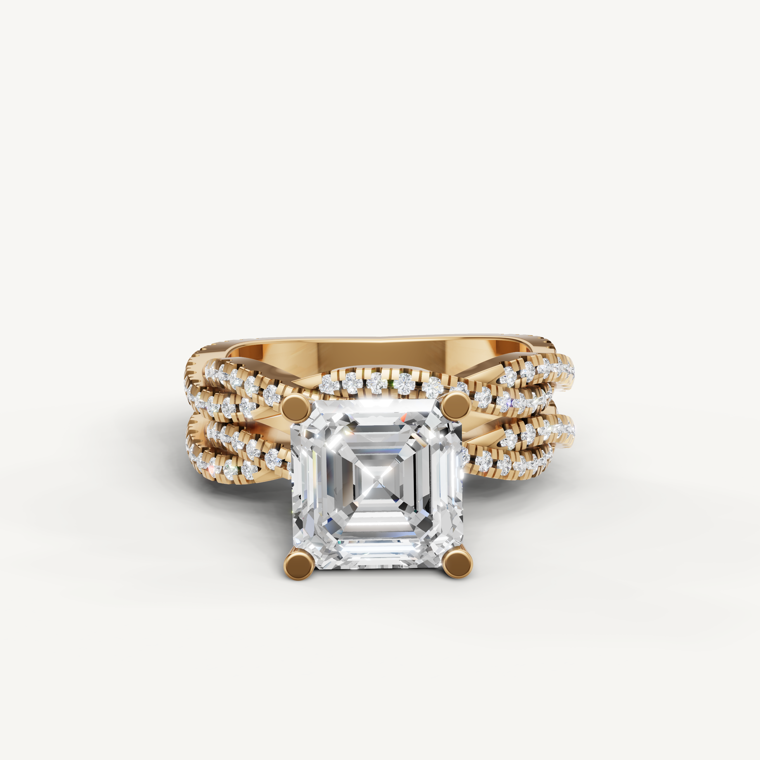 Raul Diamonds Asscher Cut Lab Grown Diamond Split Shank Bridal Set in 14K Yellow Gold