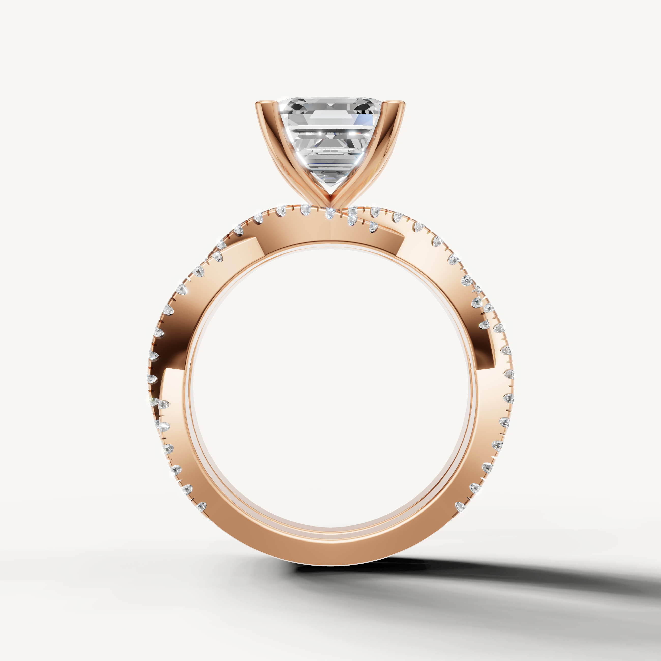 Luxury Asscher Lab Grown Diamond Split Shank Bridal Set Rose Gold