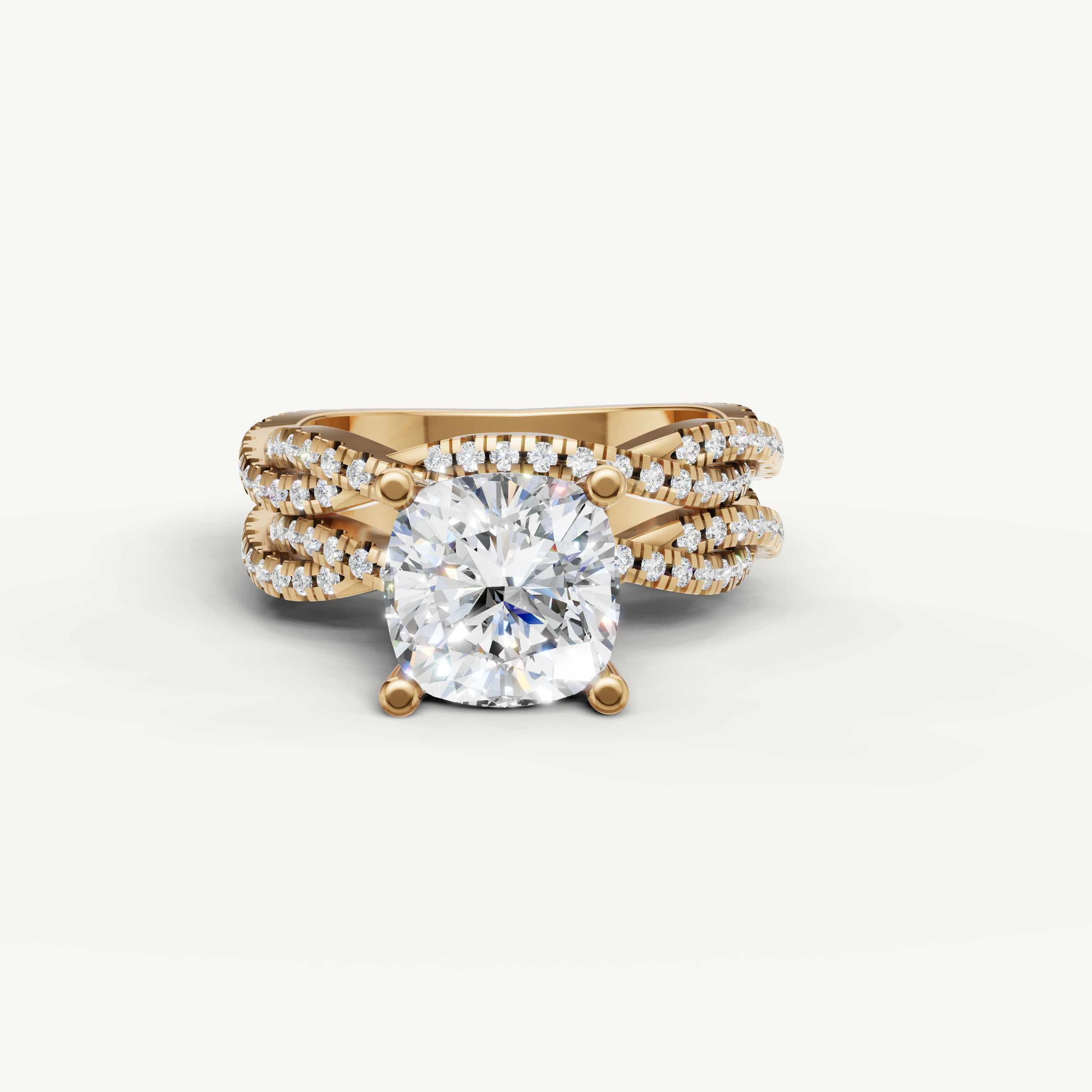 Raul Diamonds Cushion Cut Lab Grown Diamond Split Shank Bridal Set in 14K Yellow Gold