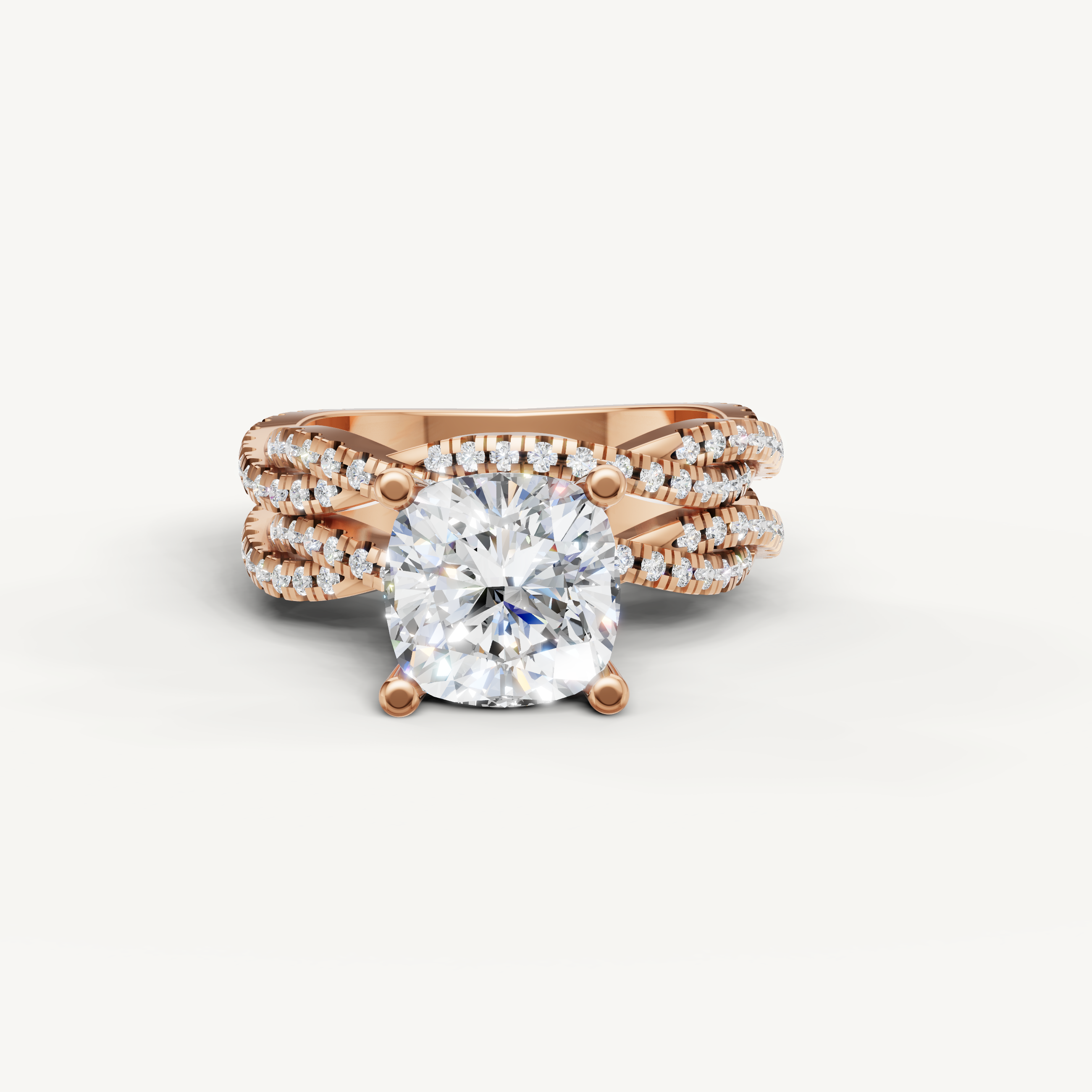 Raul Diamonds Cushion Cut Lab Grown Diamond Split Shank Bridal Set in 14K Rose Gold