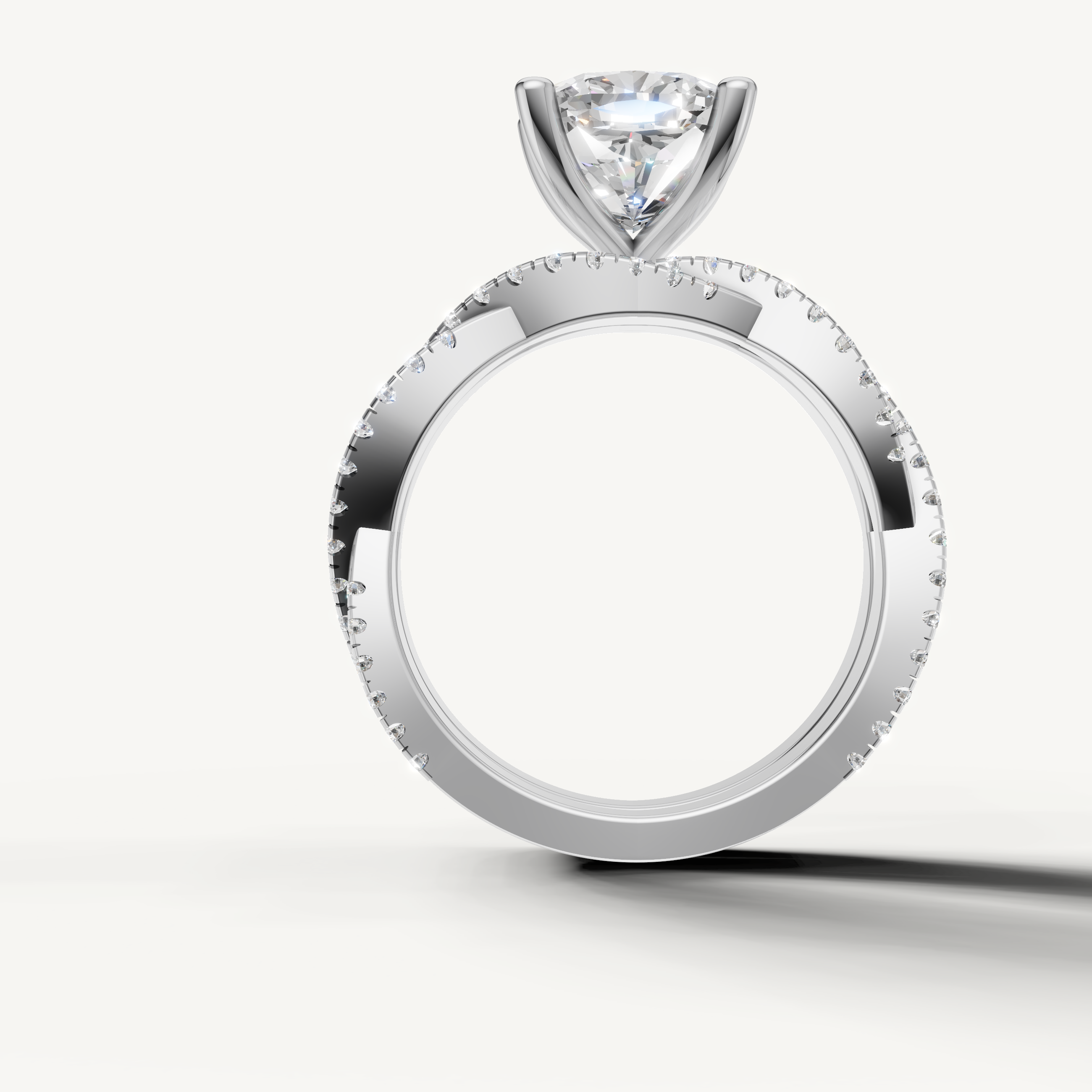 Luxury Cushion Bridal Set Ring with Multi Row Diamond Band White Gold
