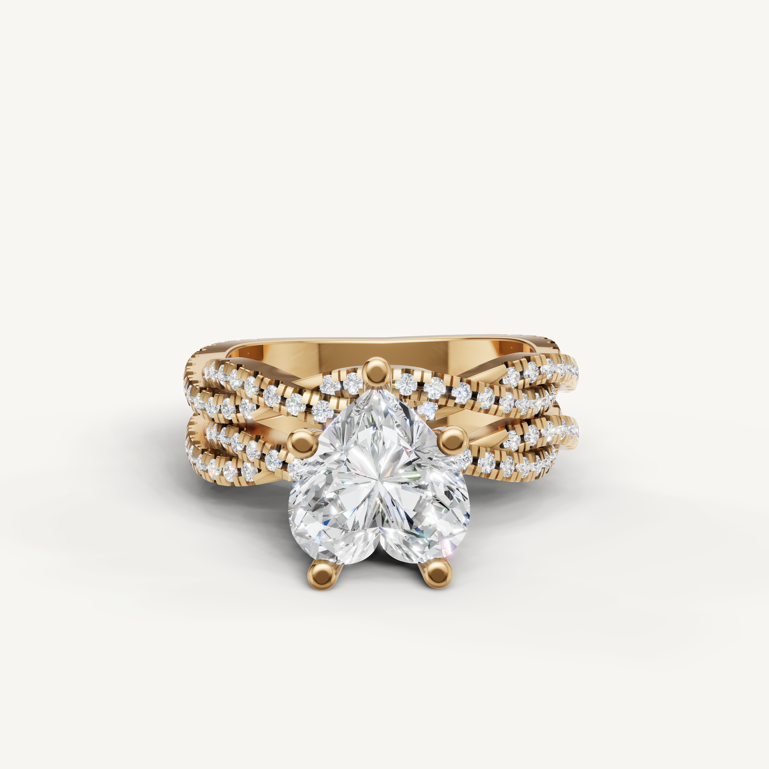 Raul Diamonds Heart Cut Lab Grown Diamond Split Shank Bridal Set in 14K Yellow Gold