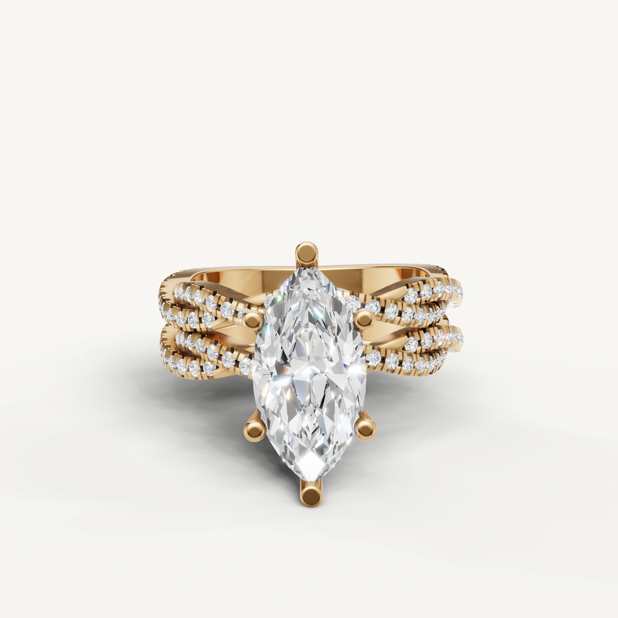 Raul Diamonds Marquise Cut Lab Grown Diamond Split Shank Bridal Set in 14K Yellow Gold