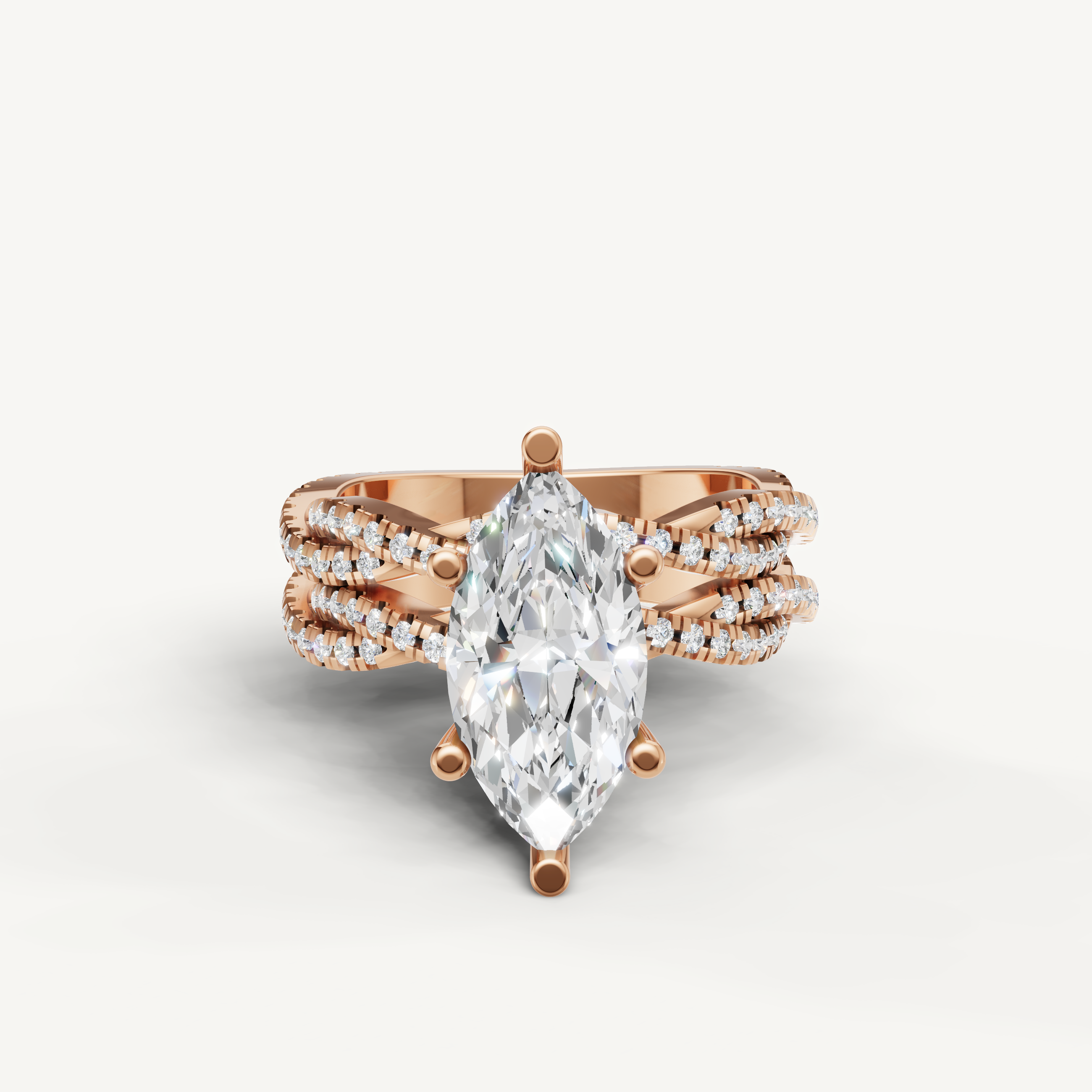 Raul Diamonds Marquise Cut Lab Grown Diamond Split Shank Bridal Set in 14K Rose Gold