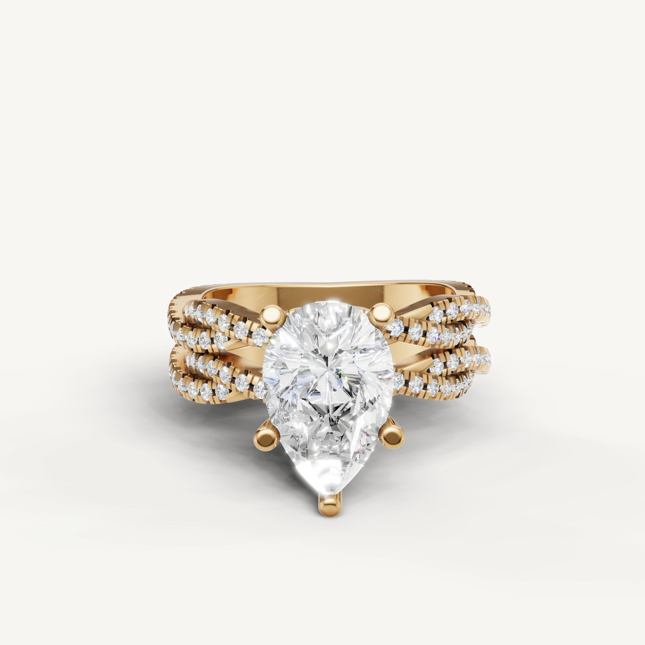Raul Diamonds Pear Cut Lab Grown Diamond Split Shank Bridal Set in 14K Yellow Gold