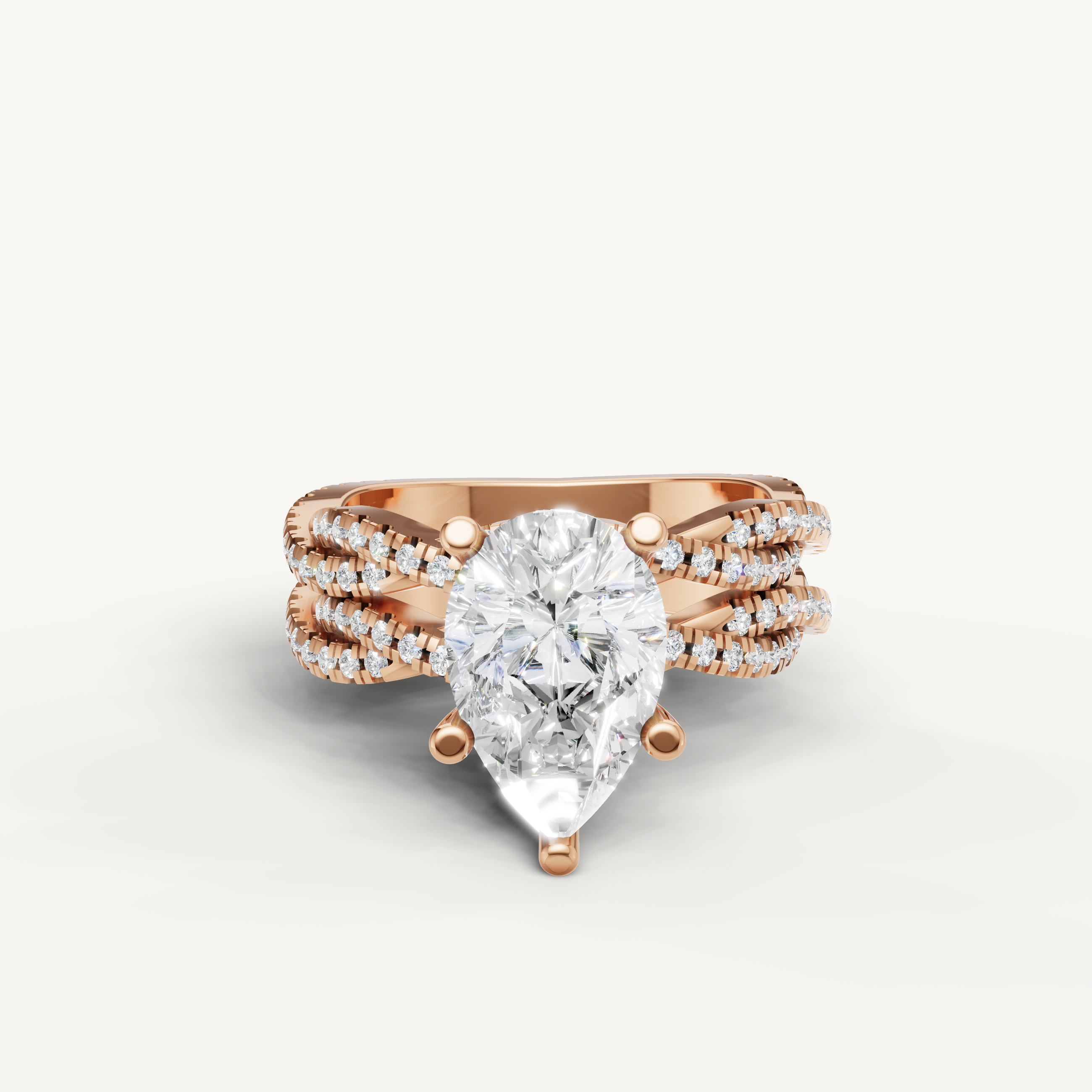 Raul Diamonds Pear Cut Lab Grown Diamond Split Shank Bridal Set in 14K Rose Gold