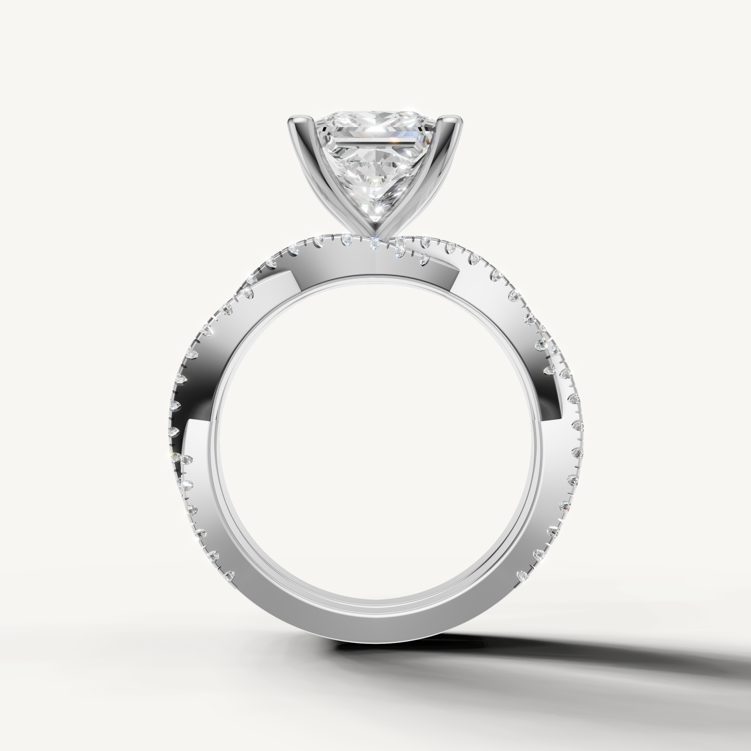 Luxury Princess Bridal Set Ring with Multi Row Diamond Band White Gold