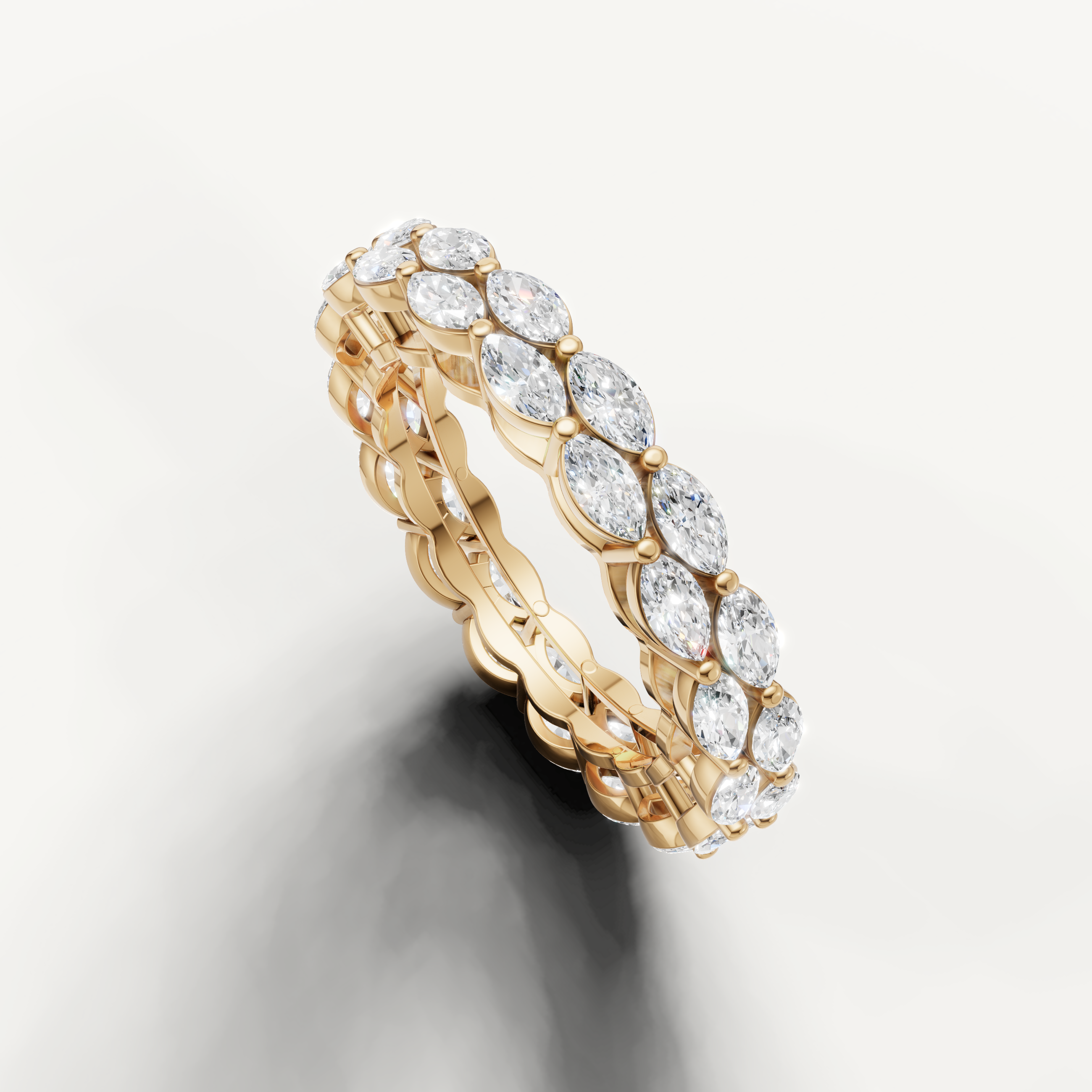 stackable marquise diamond eternity ring with scalloped silhouette in yellow gold