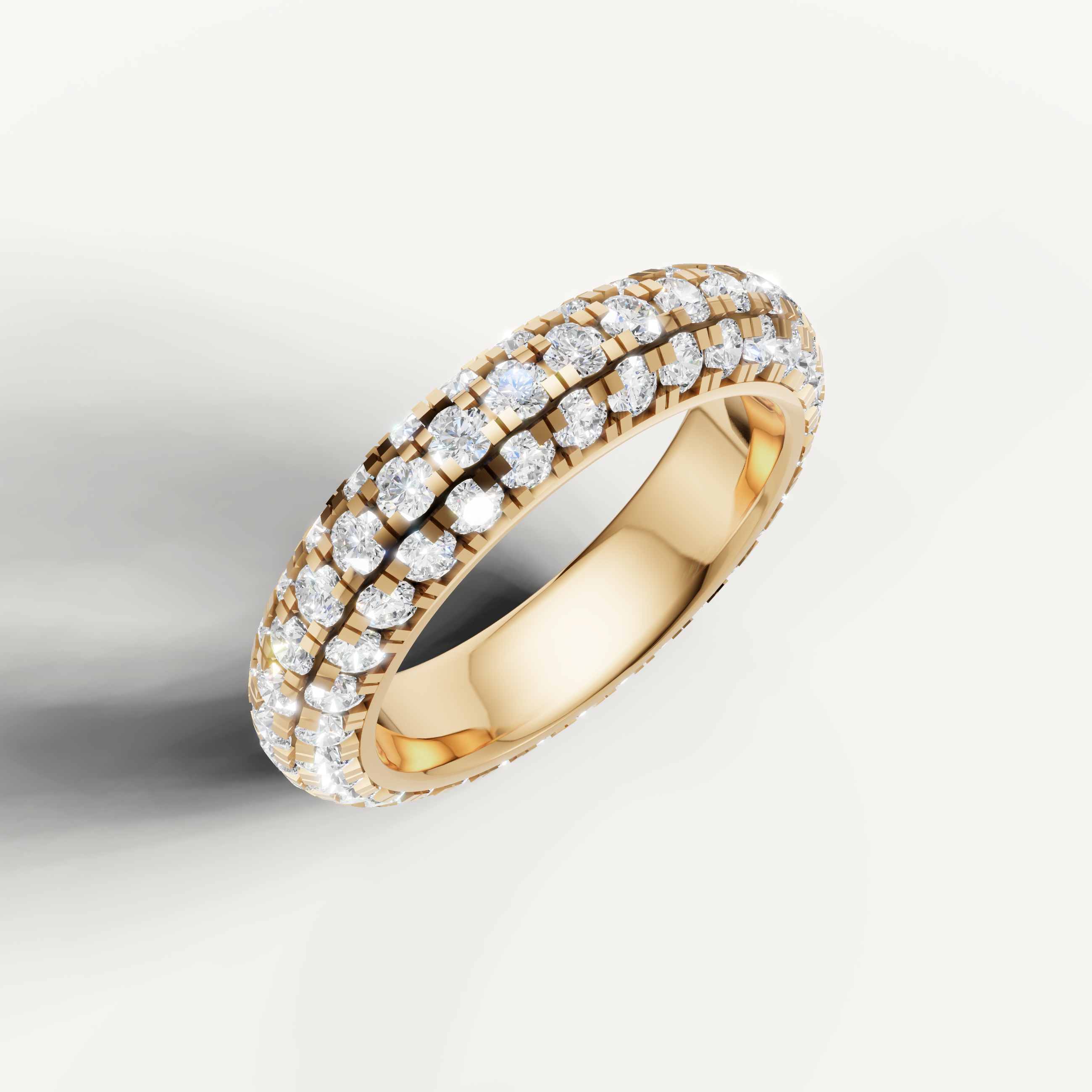wide diamond eternity band with round brilliant lab diamonds in polished yellow gold