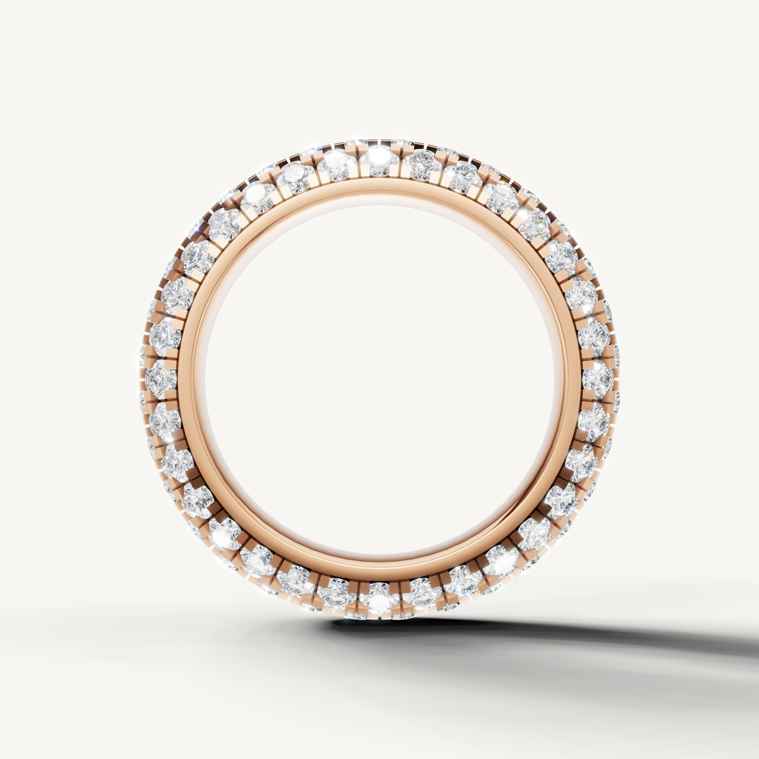 romantic pavé diamond ring featuring multi row sparkle and rose gold finish