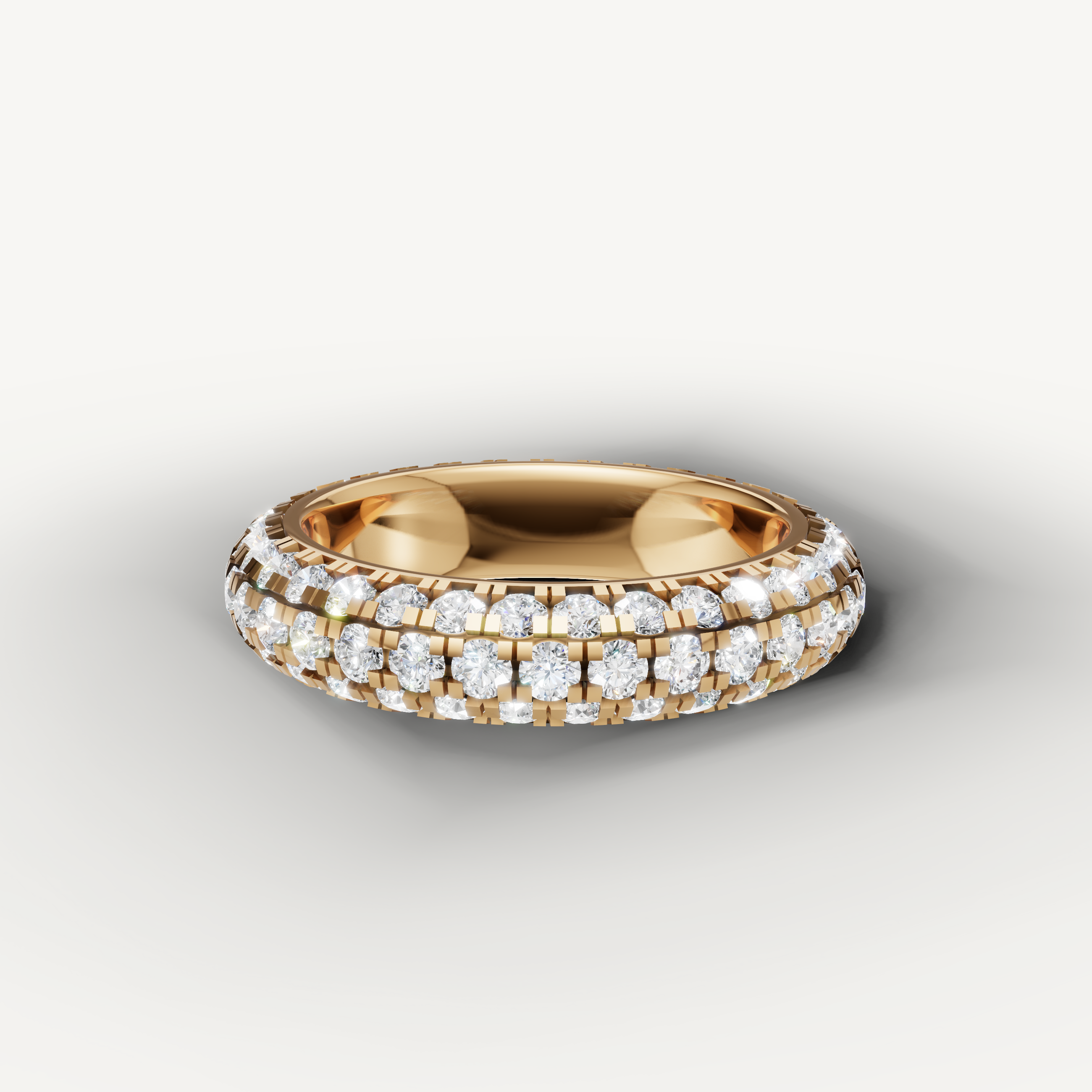 Raul Diamonds yellow gold diamond wedding band with triple row pavé diamonds