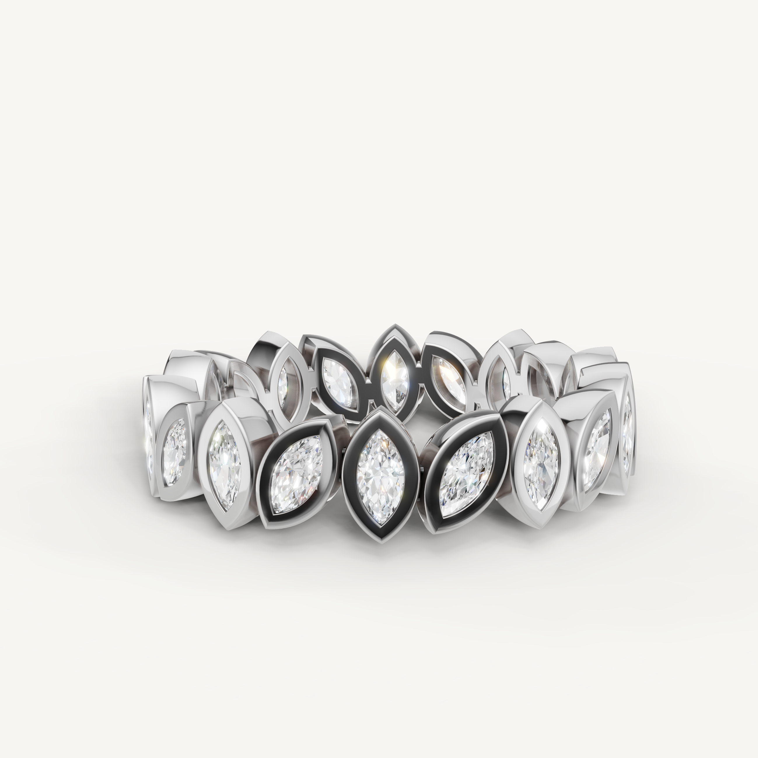 marquise bezel set lab grown diamond eternity band in 14k white gold