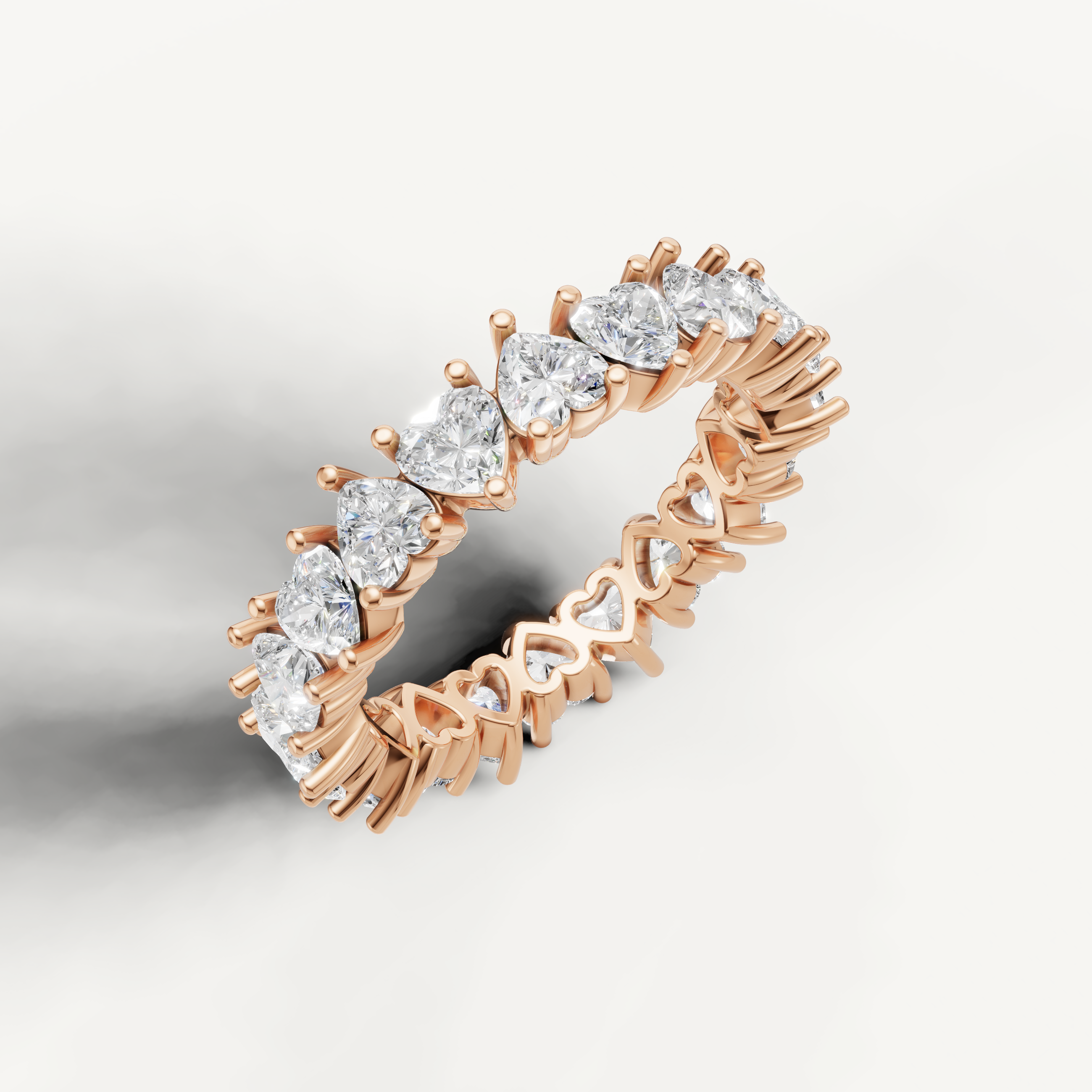 romantic heart diamond wedding band with full eternity brilliance and rose gold finish