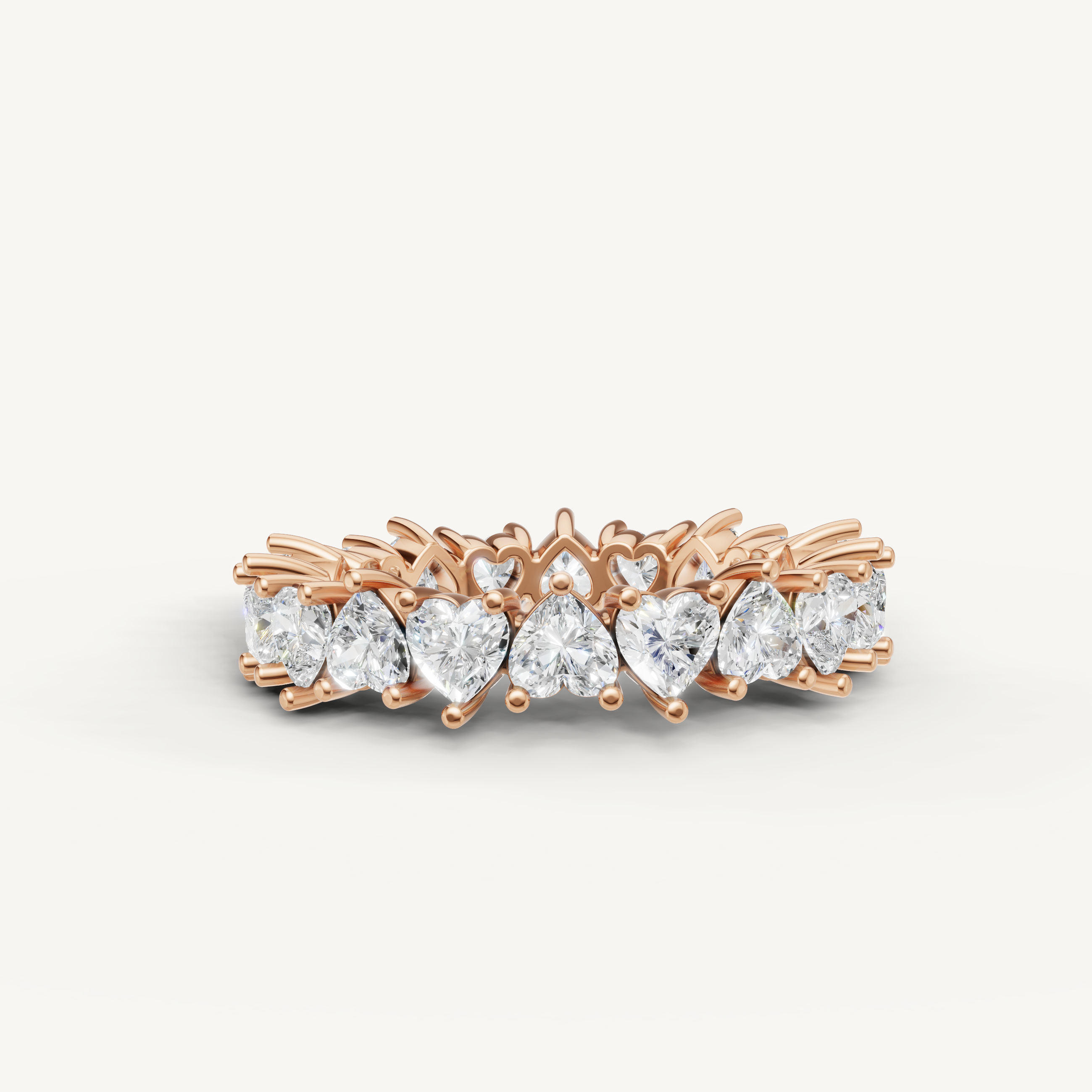 heart shaped lab grown diamond eternity band in 14k rose gold