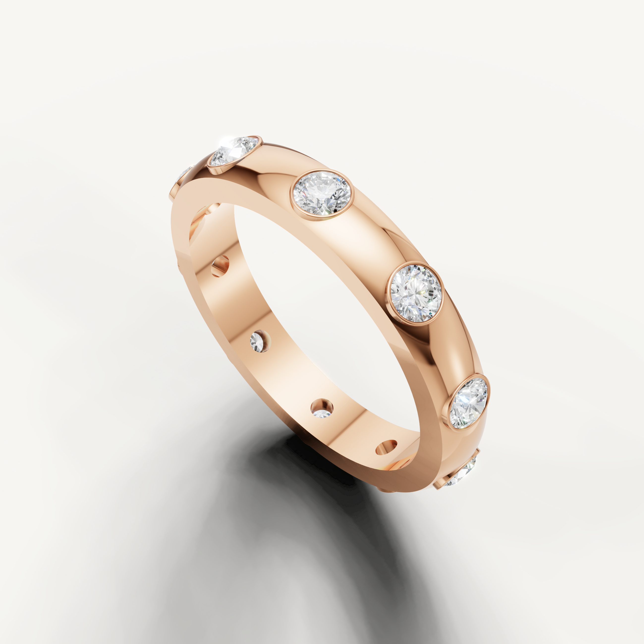 modern round diamond anniversary ring with minimalist bezel design