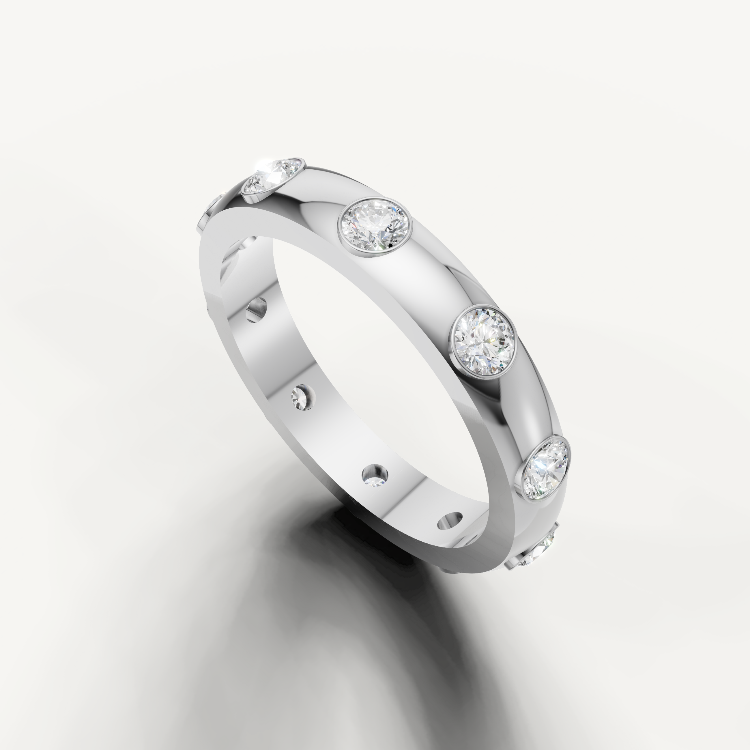 minimalist round diamond anniversary ring with contemporary bezel detailing