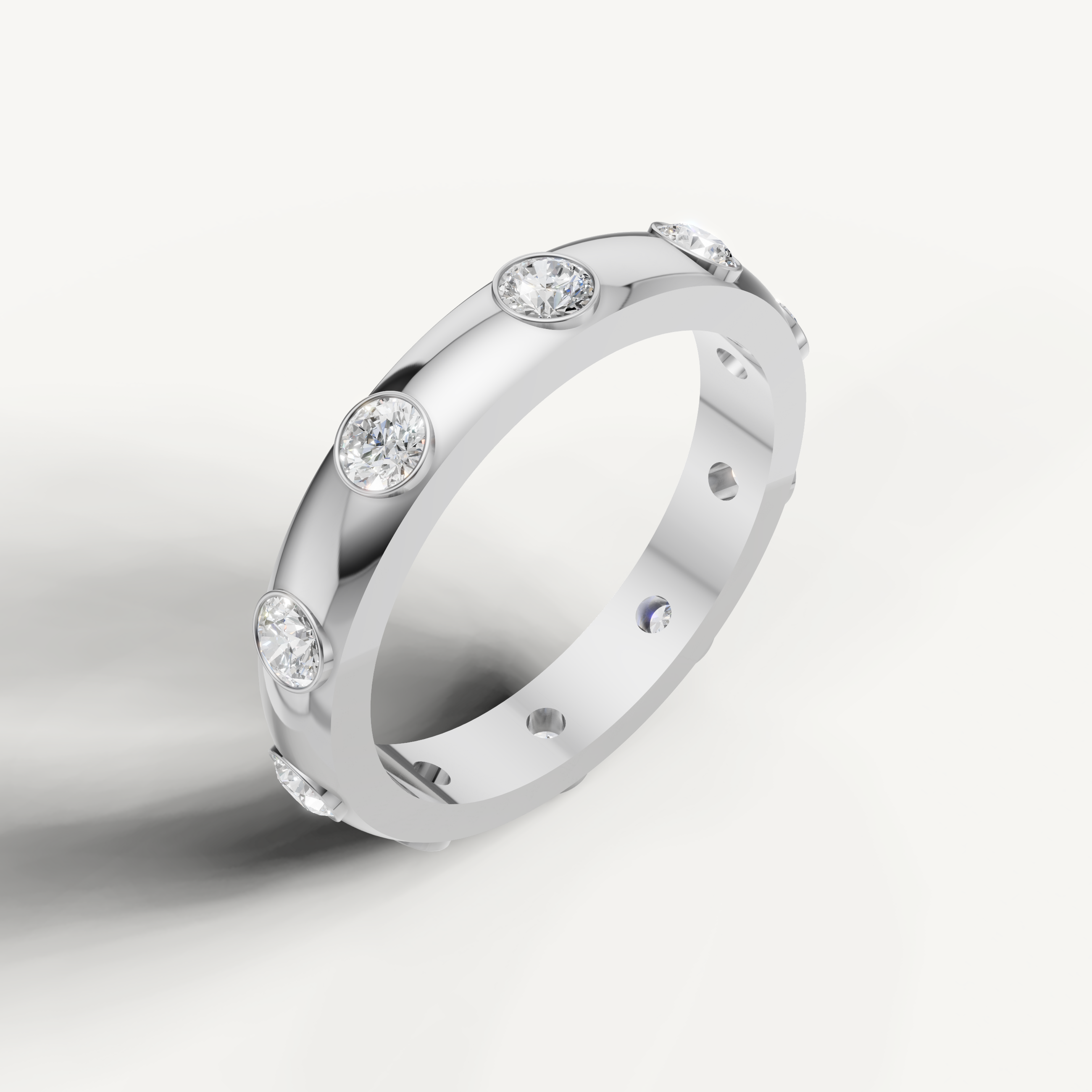 modern flush set diamond wedding band with sleek polished finish