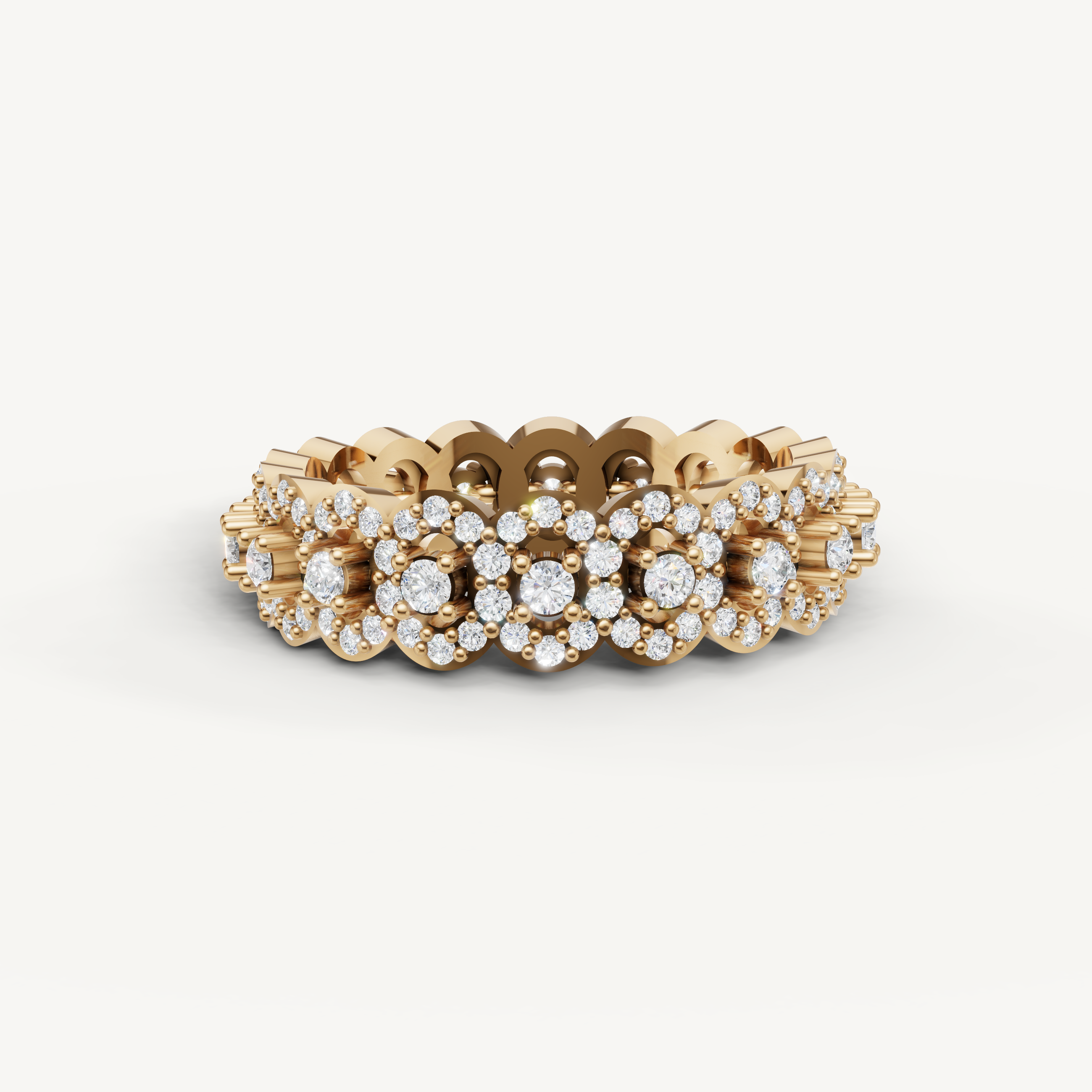 floral cluster lab grown diamond eternity band in 14k yellow gold