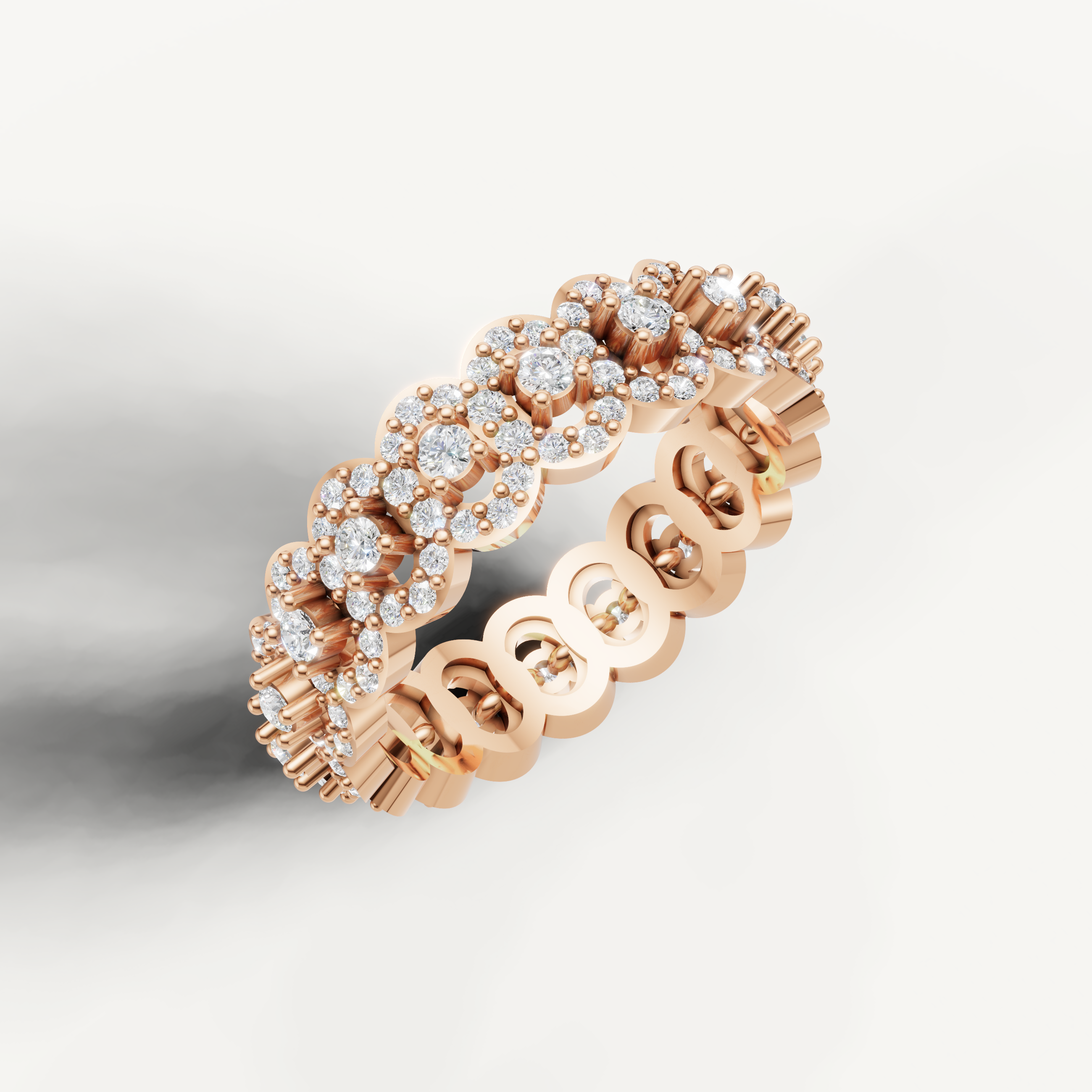 romantic flower diamond wedding band with vintage halo styling