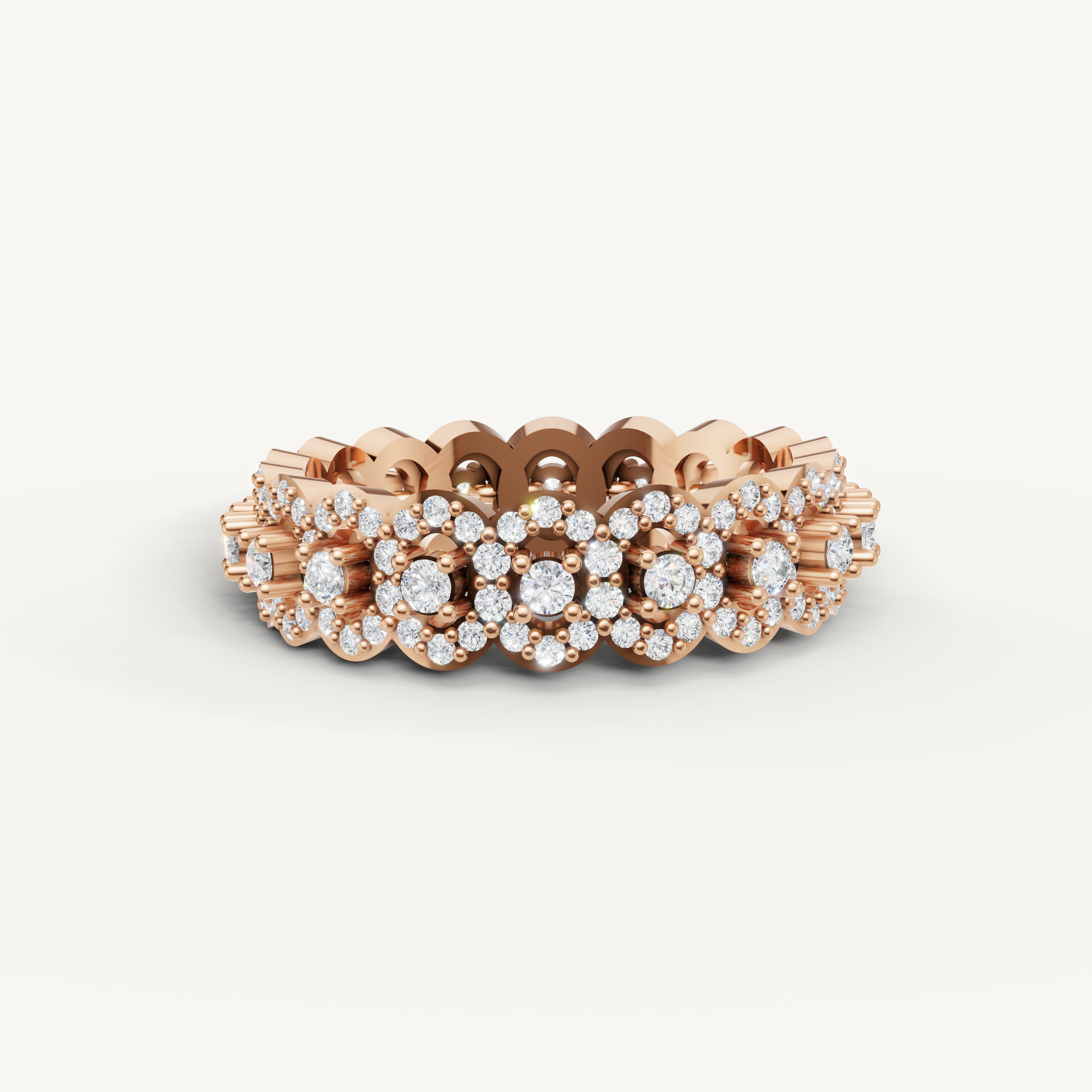 floral cluster lab grown diamond eternity band in 14k rose gold