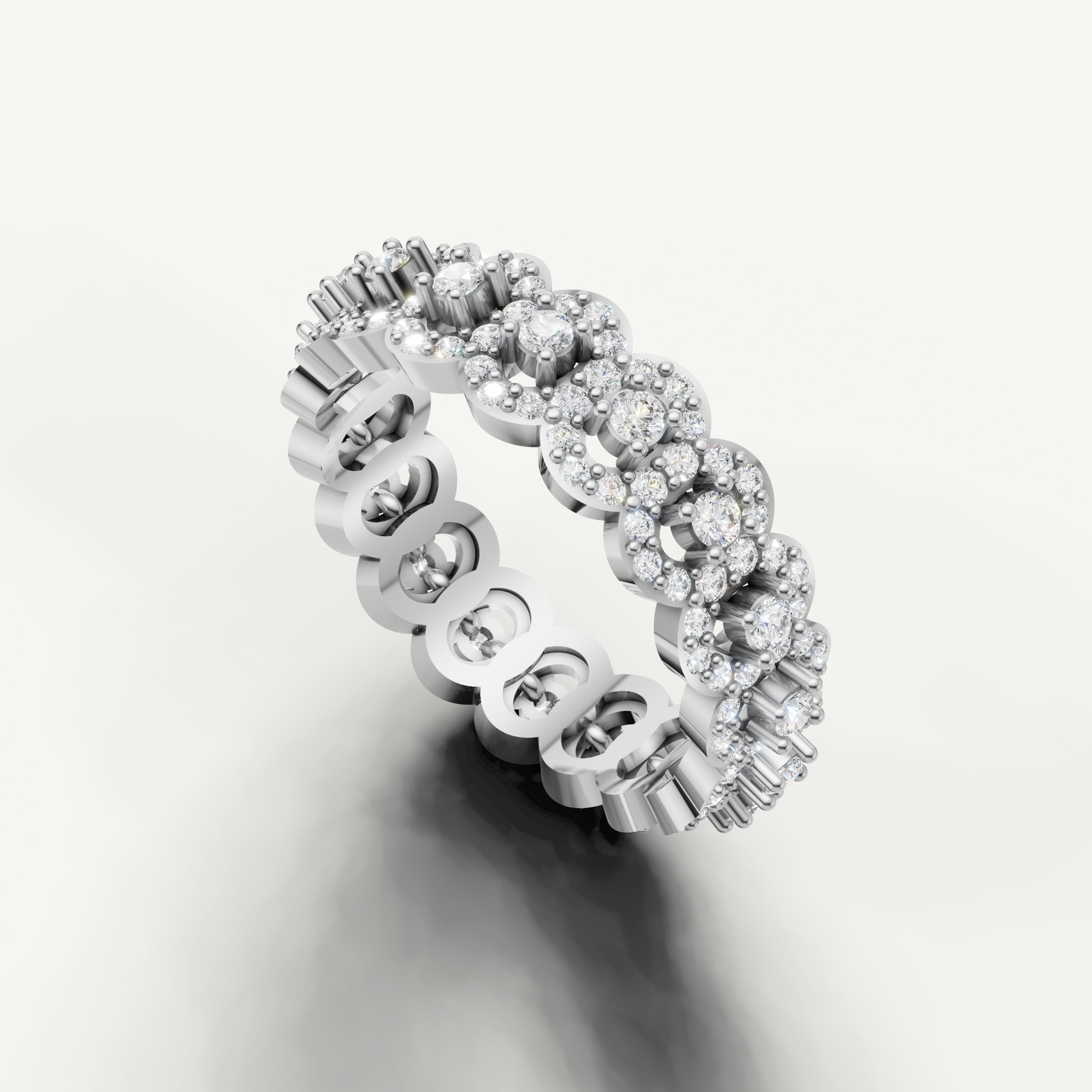 luxury halo floral diamond anniversary ring with intricate eternity design
