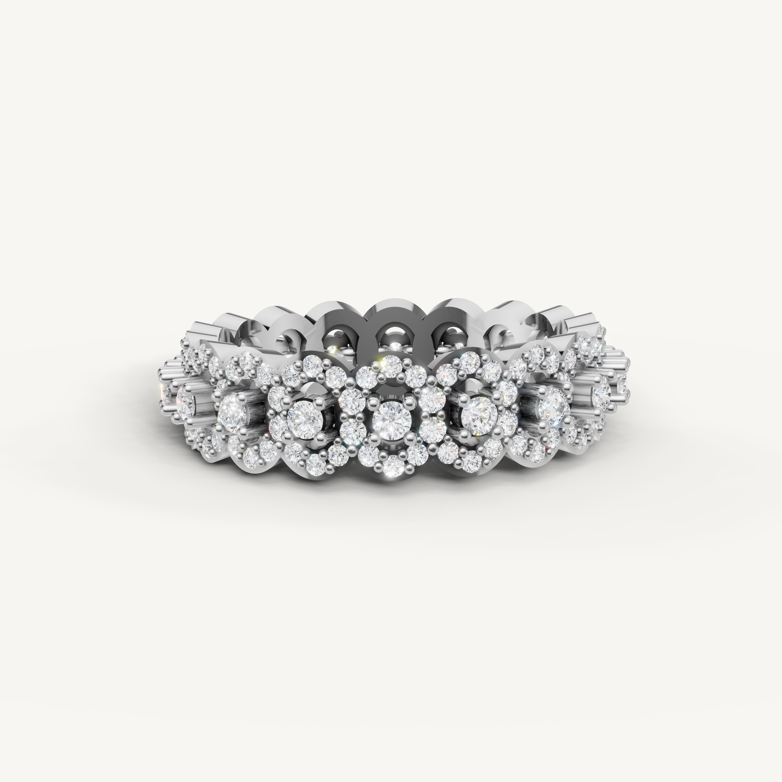floral cluster lab grown diamond eternity band in 14k white gold