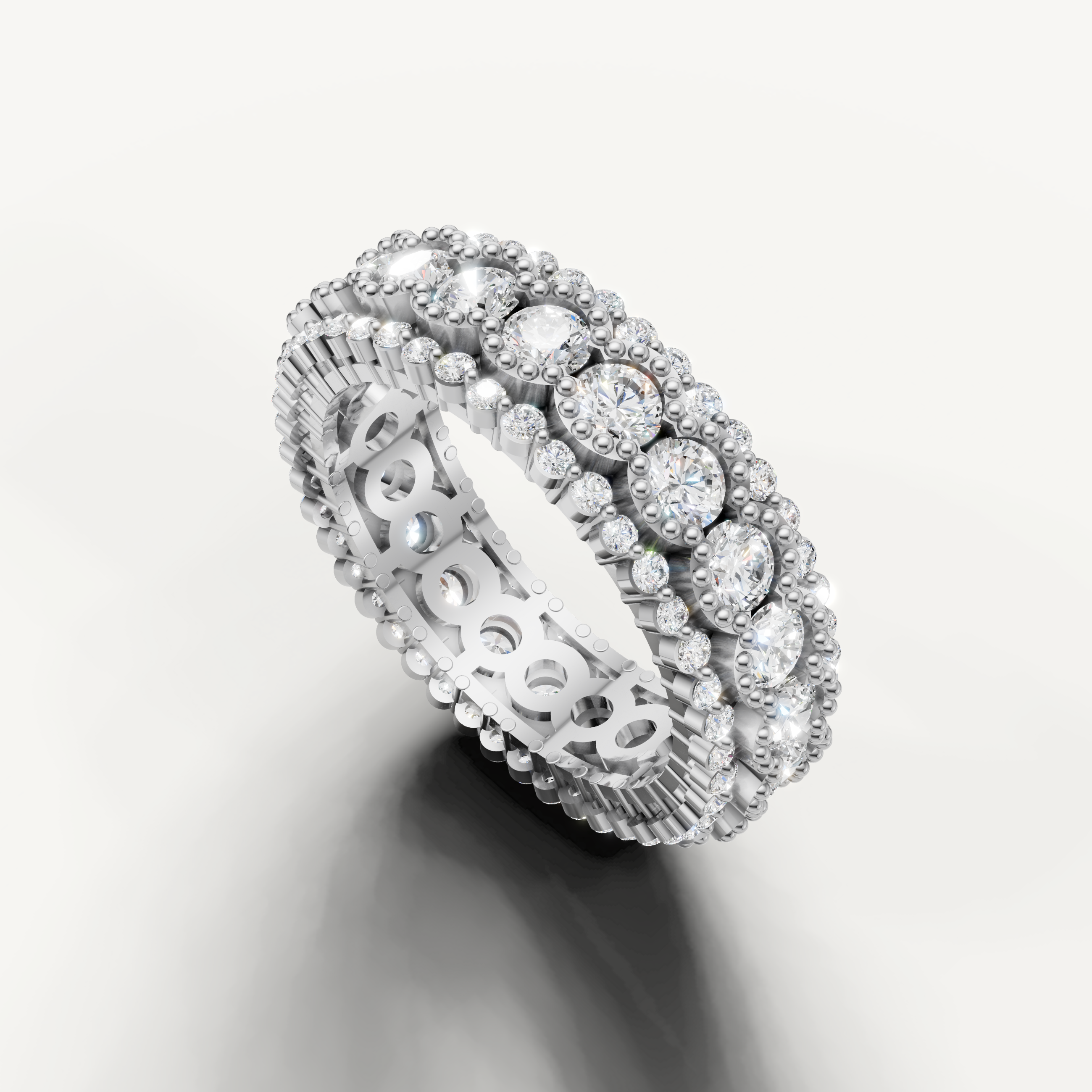 luxury full eternity wedding band with pavé diamond borders
