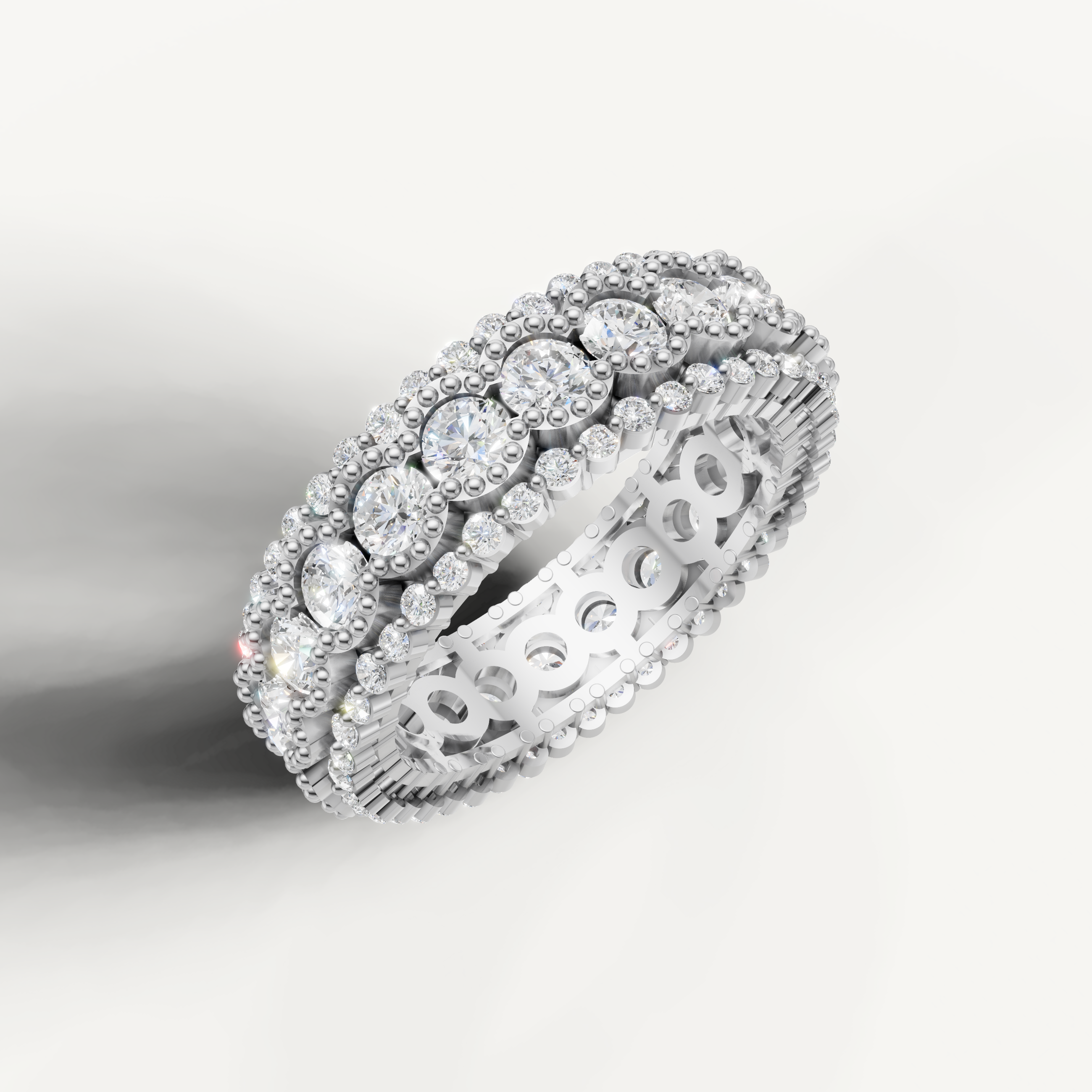 double halo diamond eternity ring with vintage milgrain detailing