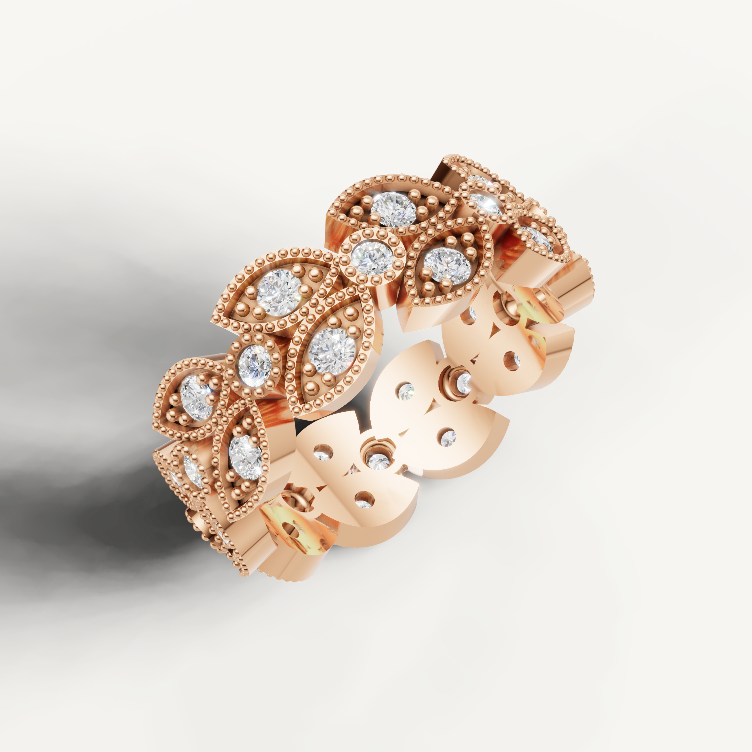 romantic floral cluster diamond eternity ring with vintage milgrain edges