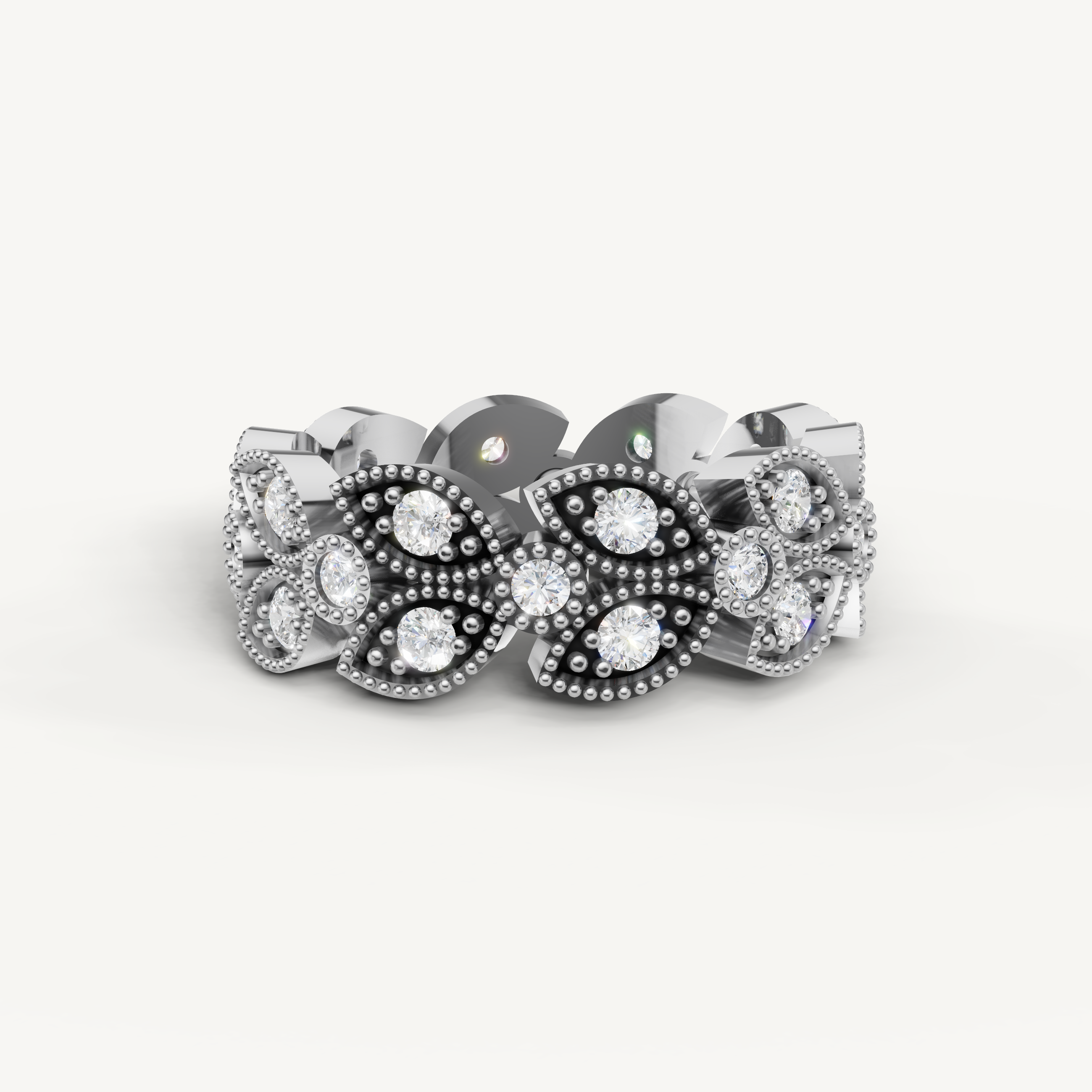 round lab grown diamond marquise cluster eternity band in 14k white gold