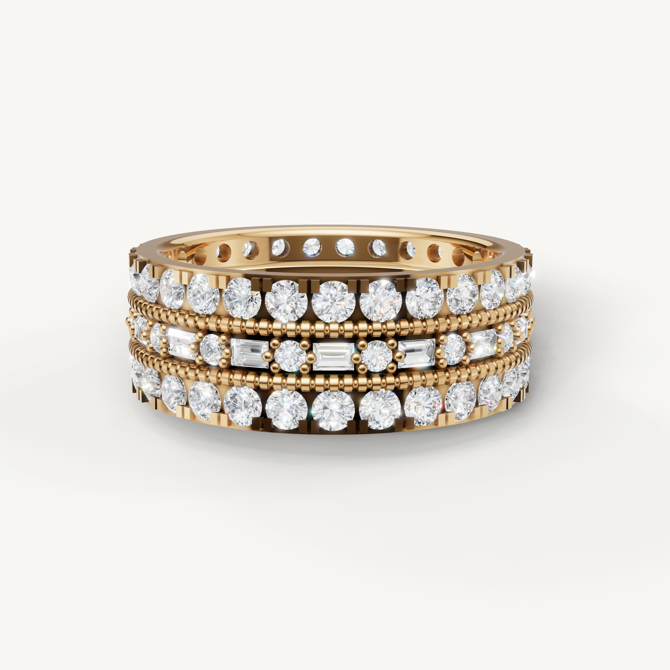 mixed shape lab grown diamond eternity band in 14k yellow gold