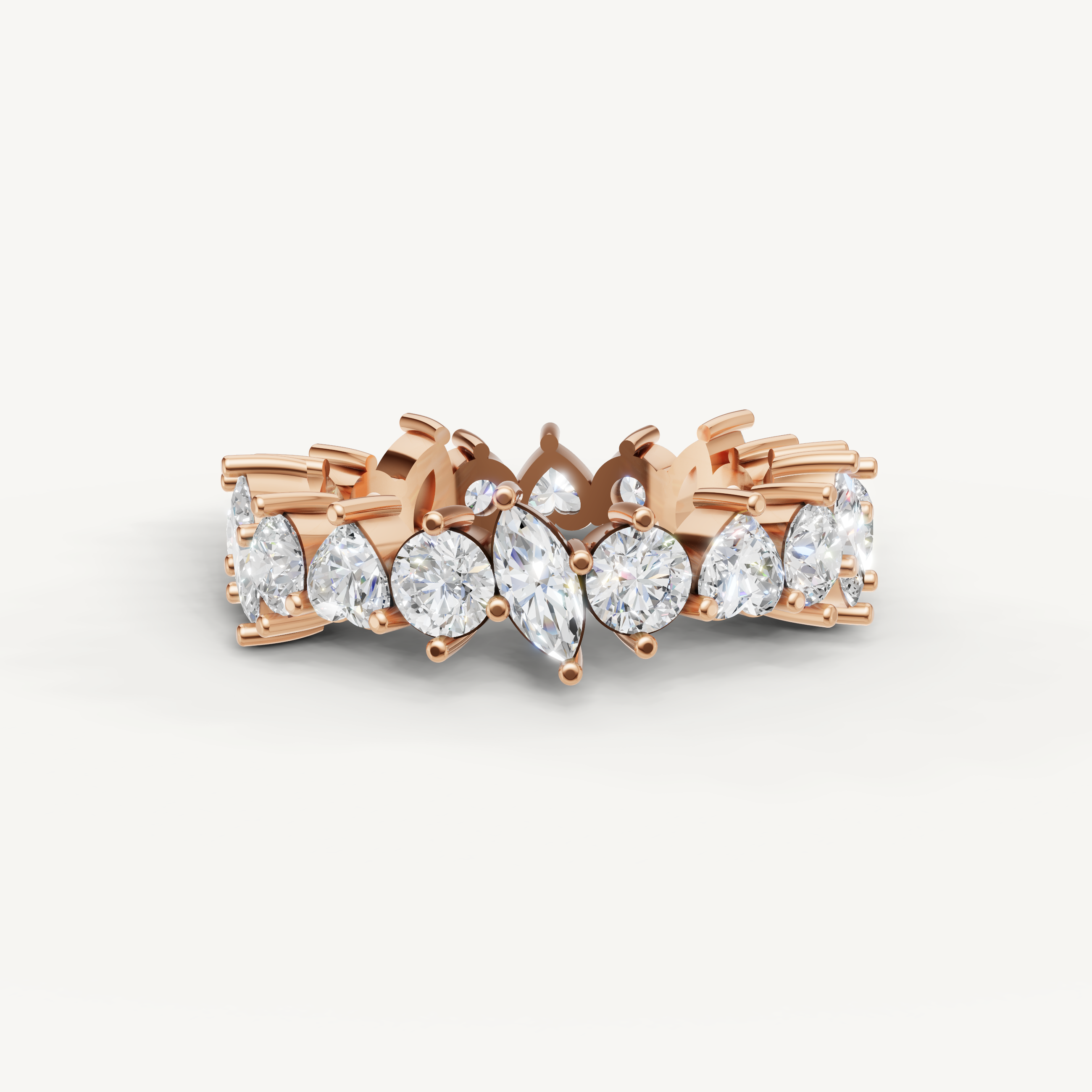 marquise and round lab grown diamond eternity band in 14k rose gold