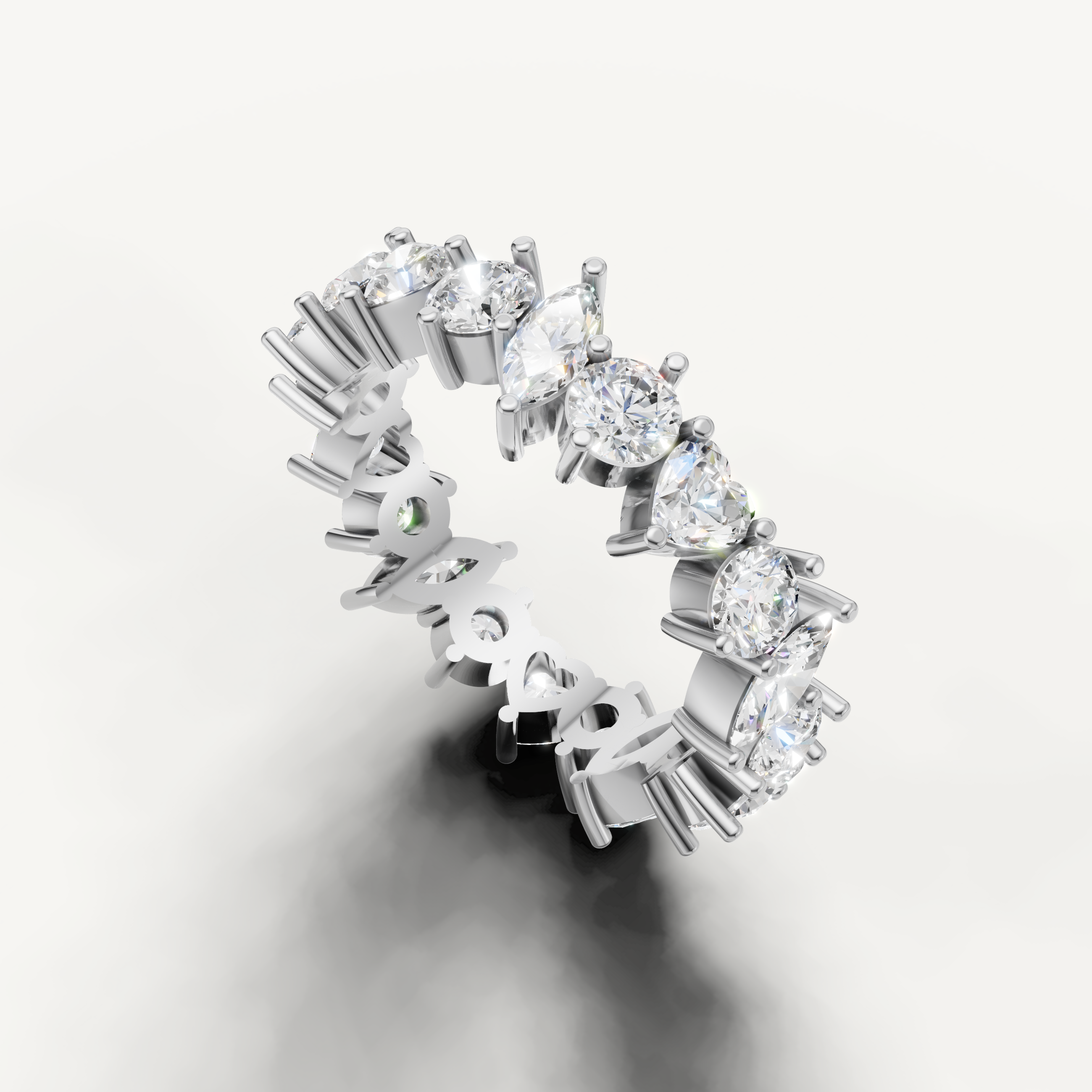 luxury shared prong eternity ring with marquise and round diamonds