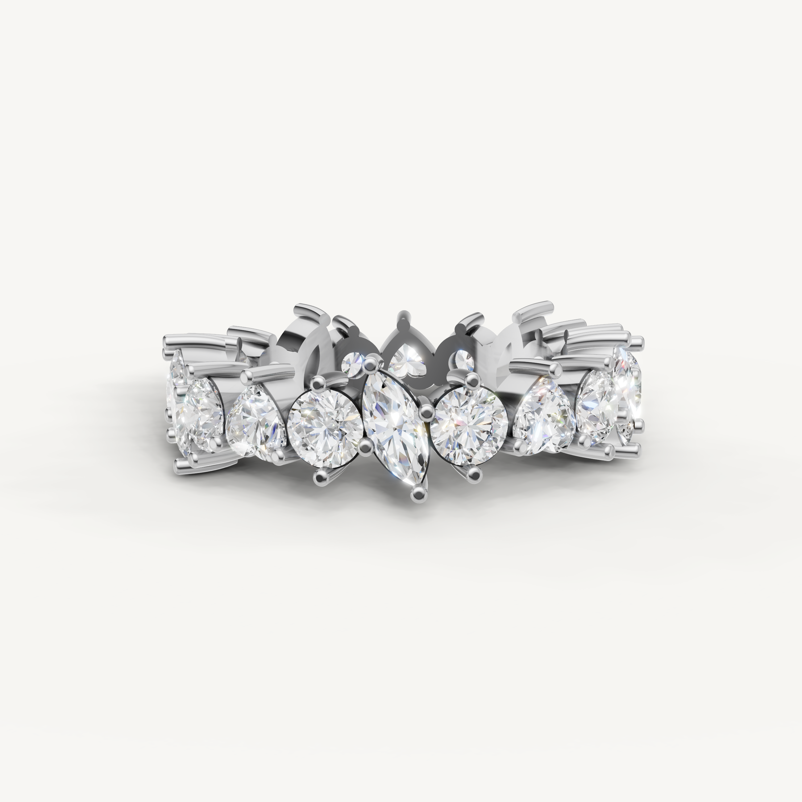 marquise and round lab grown diamond eternity band in 14k white gold