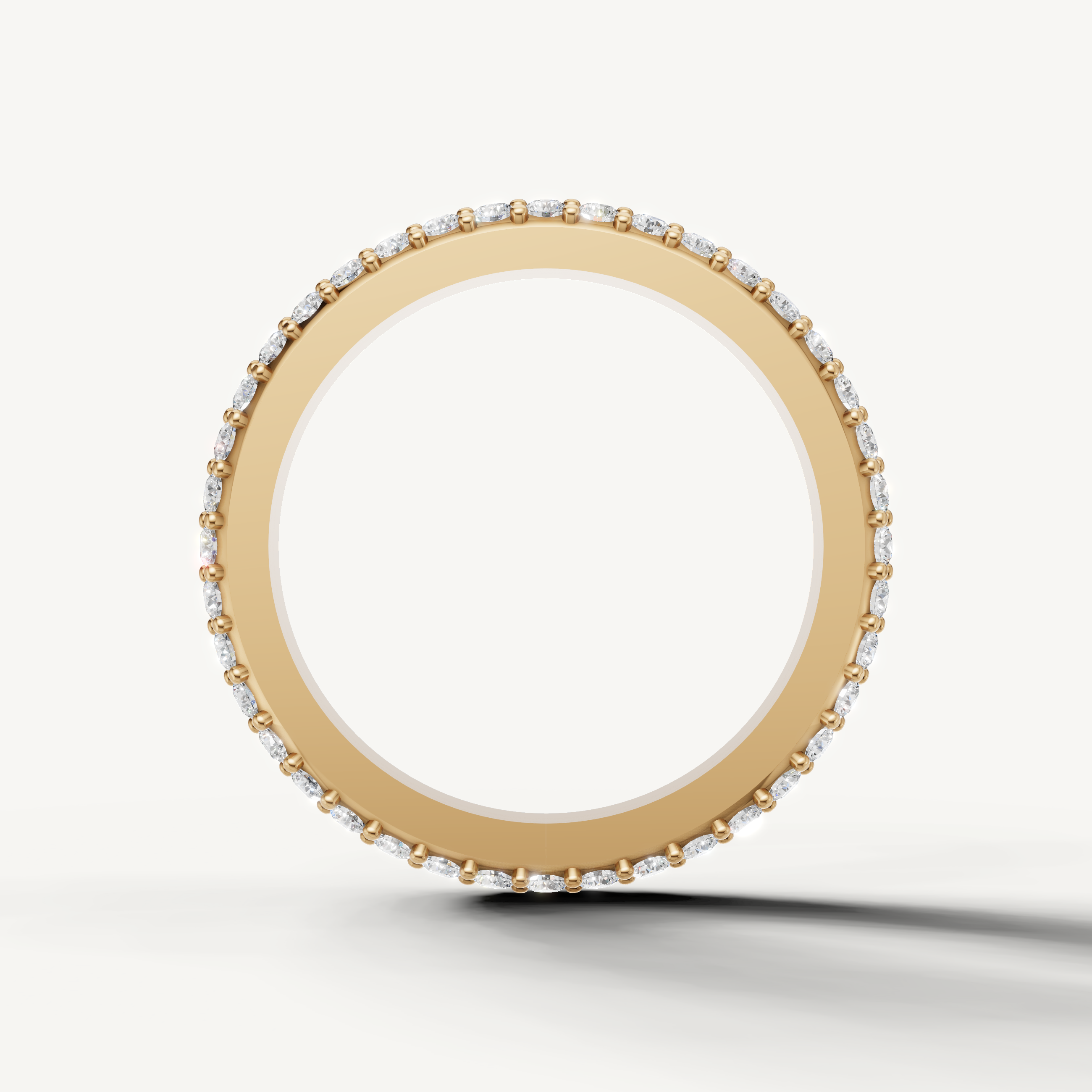 Modern yellow gold wedding band with double row round cut diamonds for women