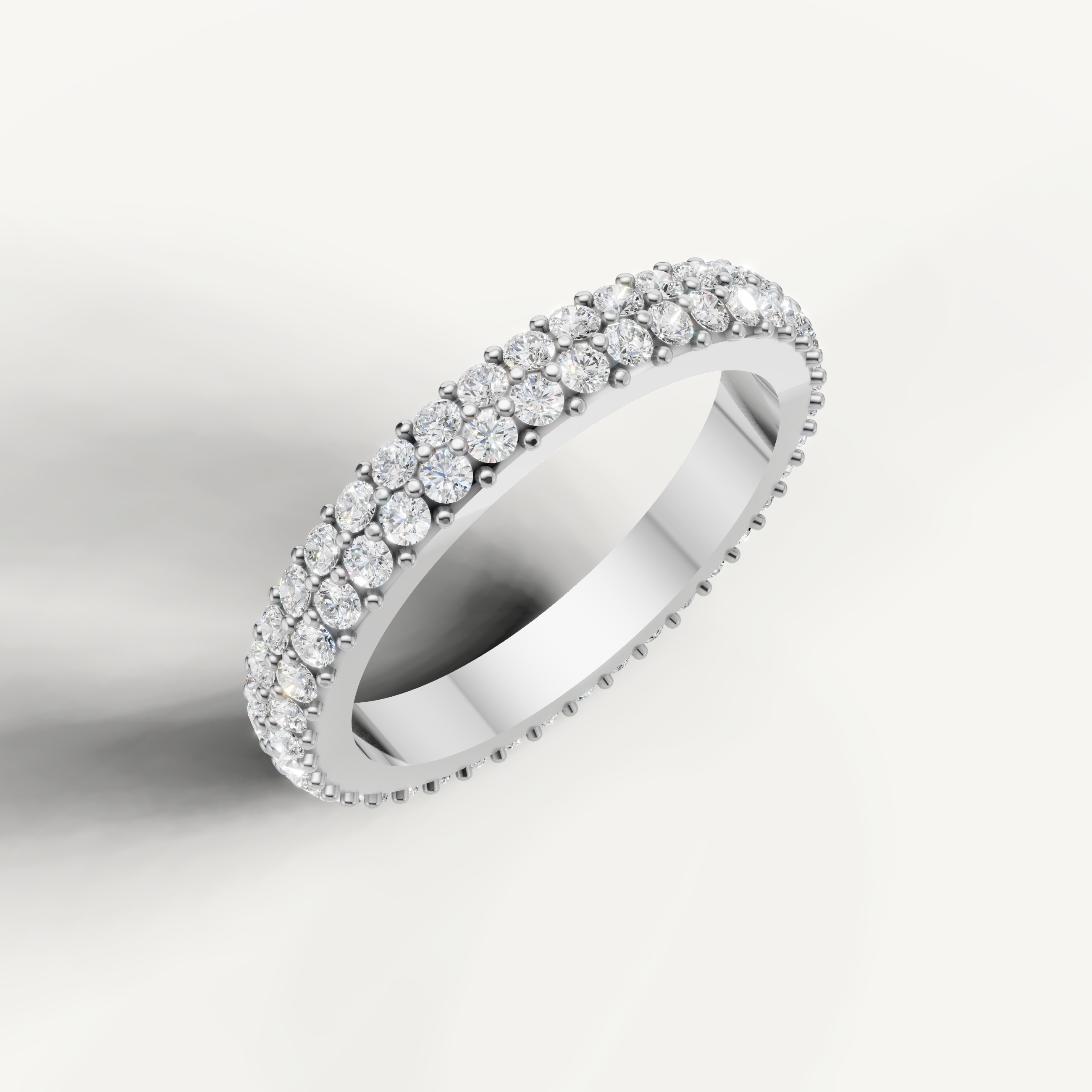 Elegant white gold diamond wedding band with two rows of round lab grown diamonds