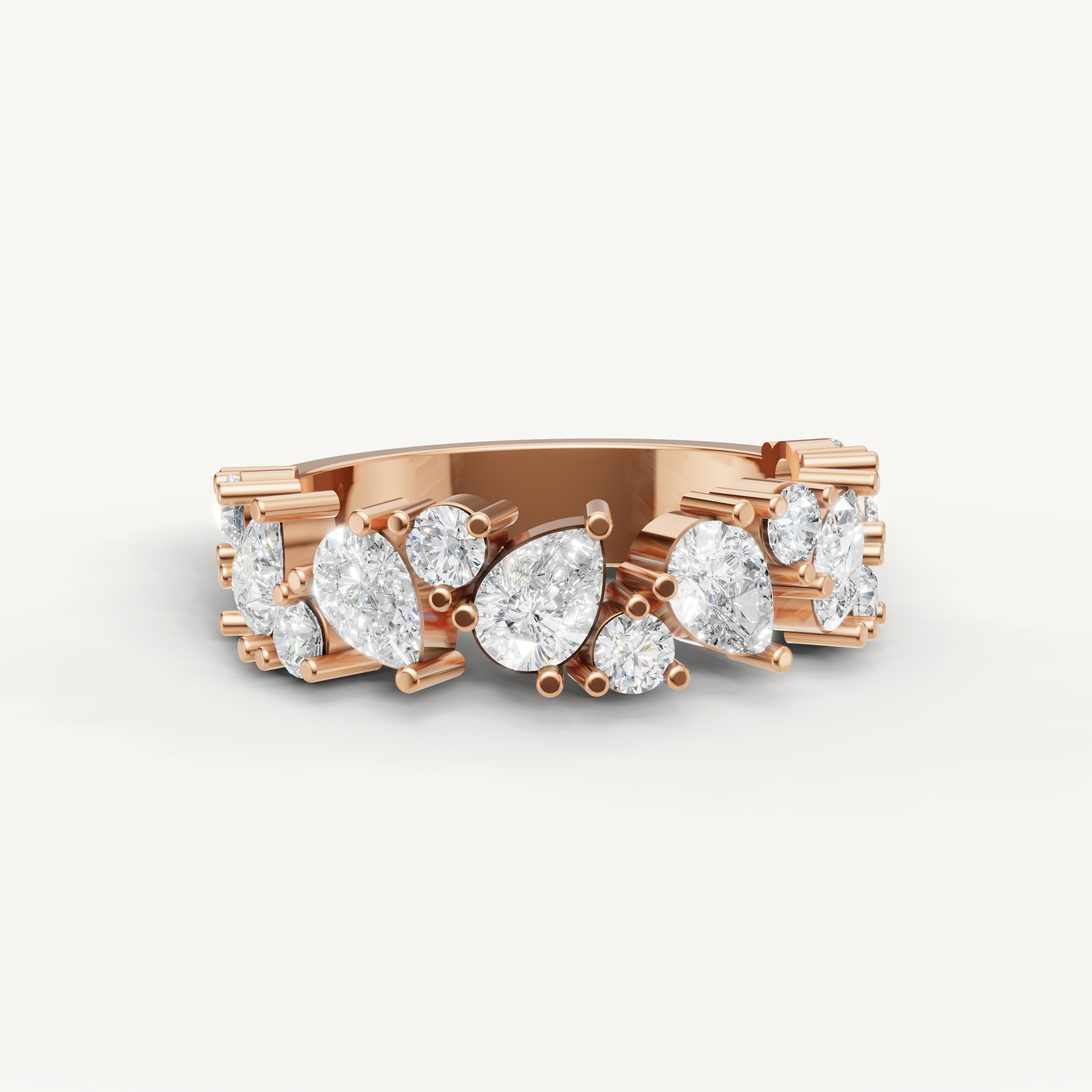 pear and round lab grown diamond eternity ring in 14k rose gold