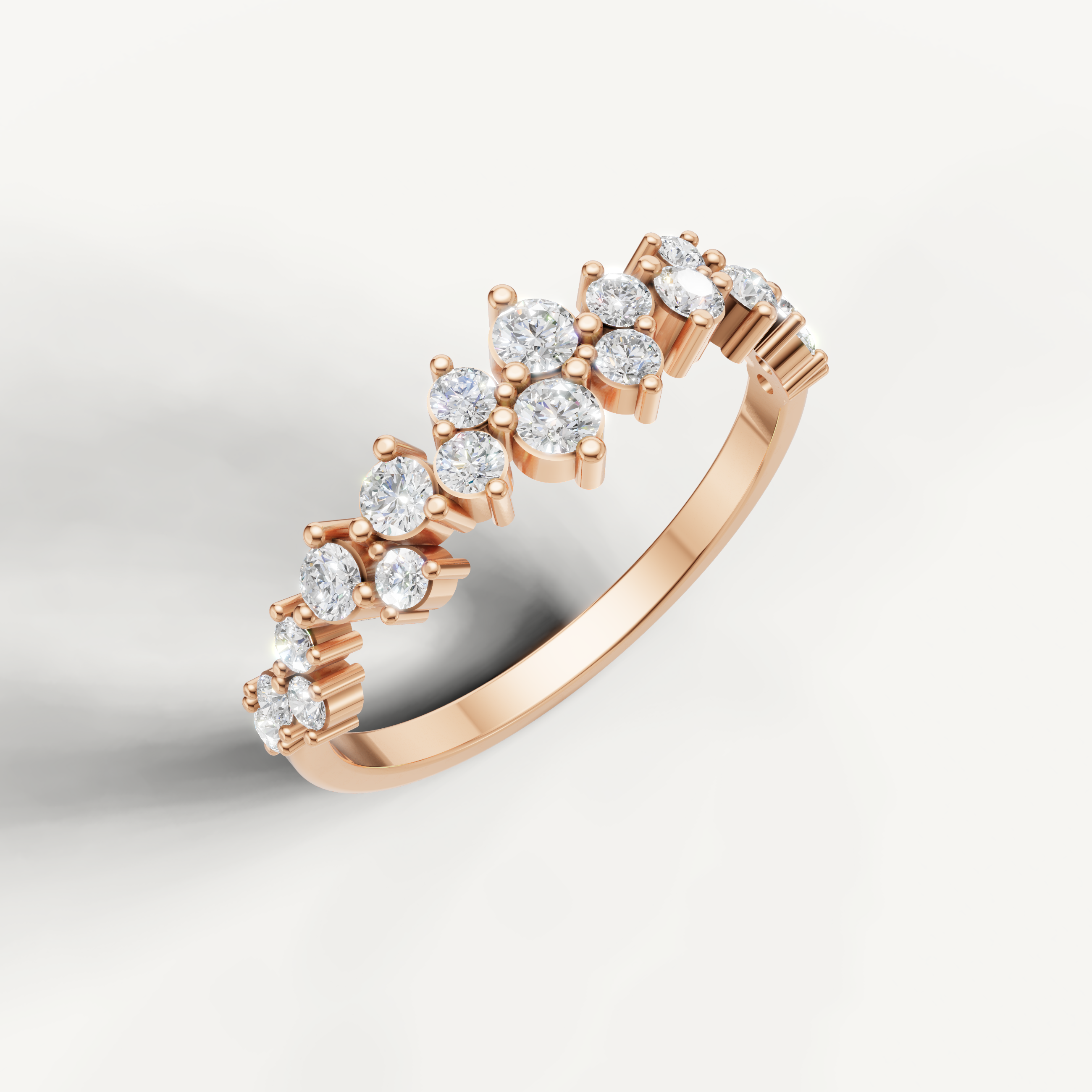 Contemporary rose gold diamond wedding band with vintage inspired round diamond design