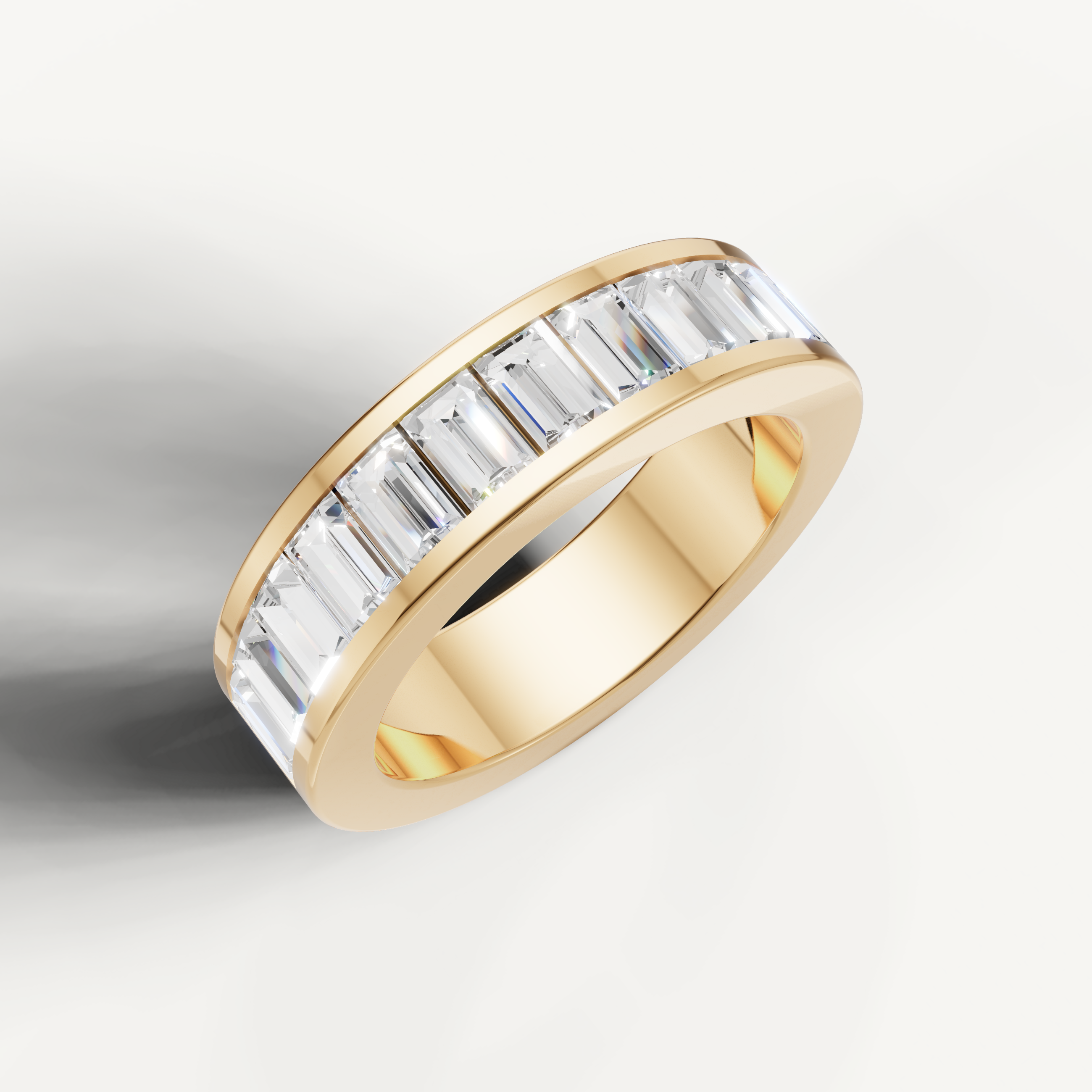 modern baguette cut diamond eternity band with clean lines