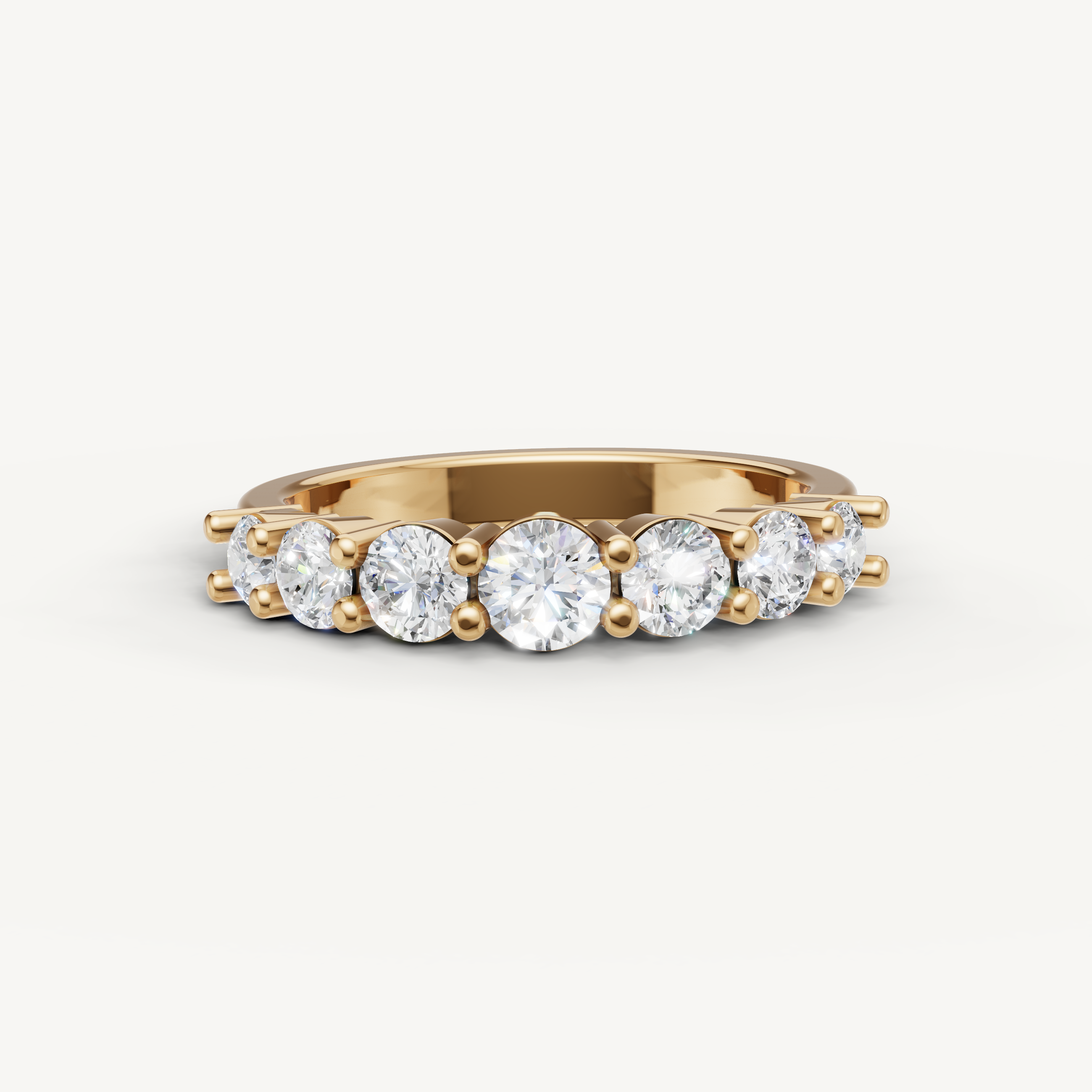 Raul Diamonds yellow gold wedding band with round brilliant lab grown diamonds in shared prong setting