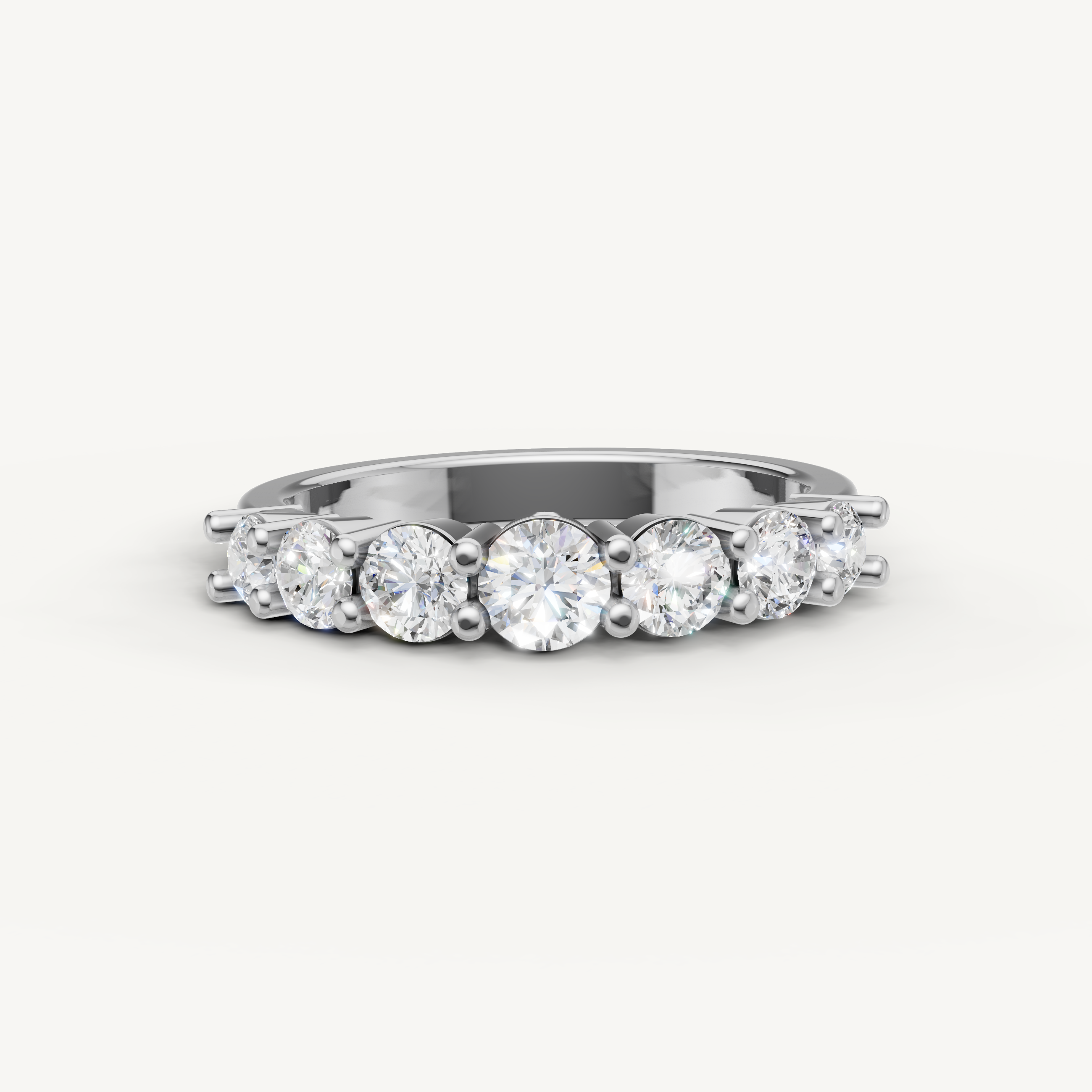 Raul Diamonds white gold wedding band with round brilliant lab grown diamonds in timeless shared prong style